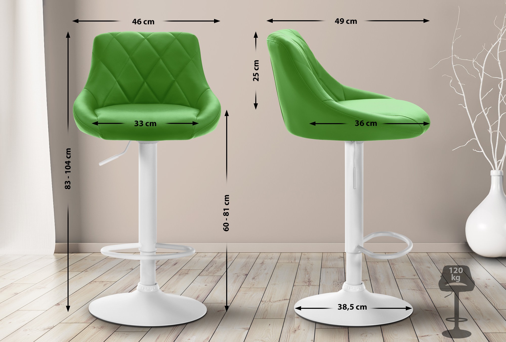 Tabouret de bar Lazio en similicuir avec pied en métal