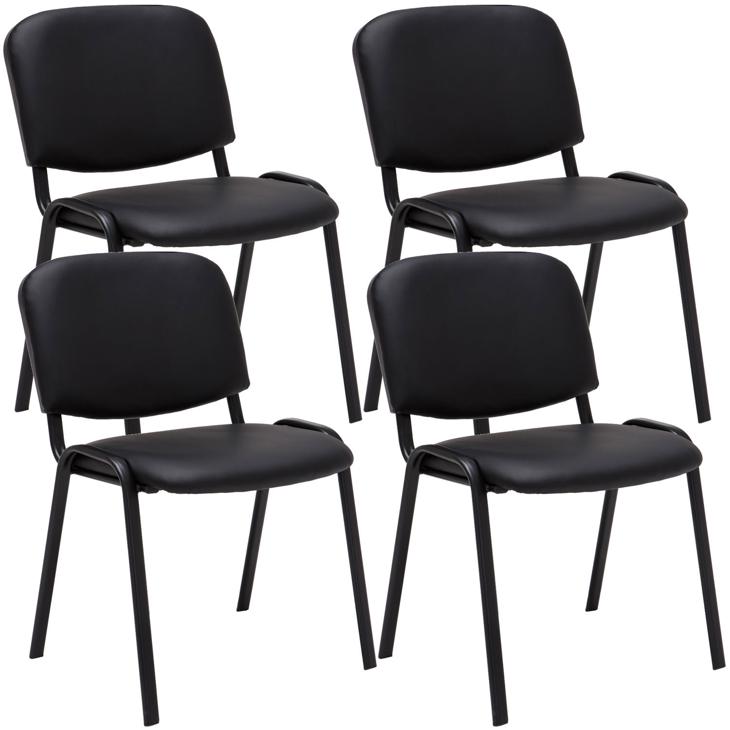 Lot de 4 chaises visiteur empilables Ken en similicuir et piètement noir