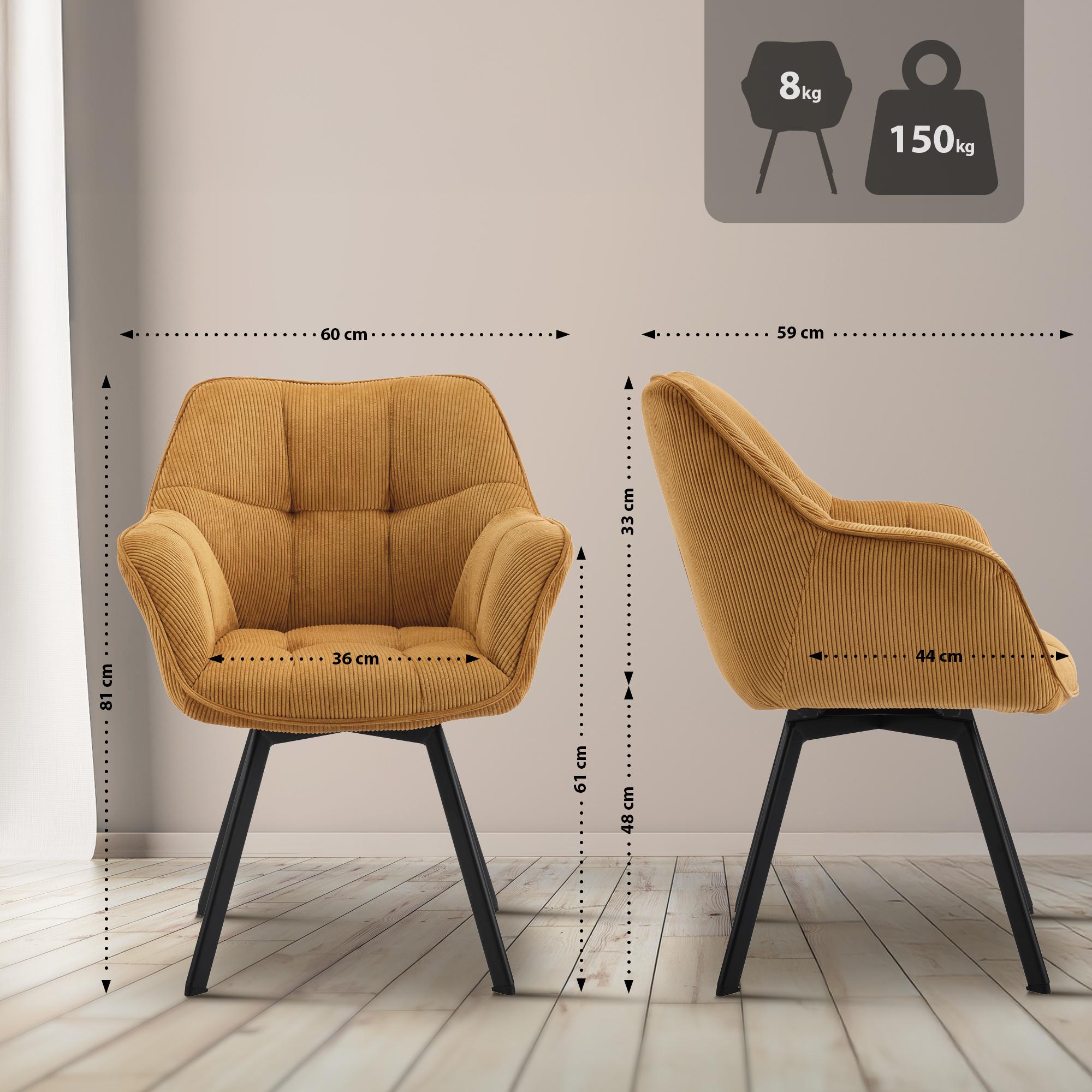 Lot de 2 chaises de salle à manger Jordi Cord