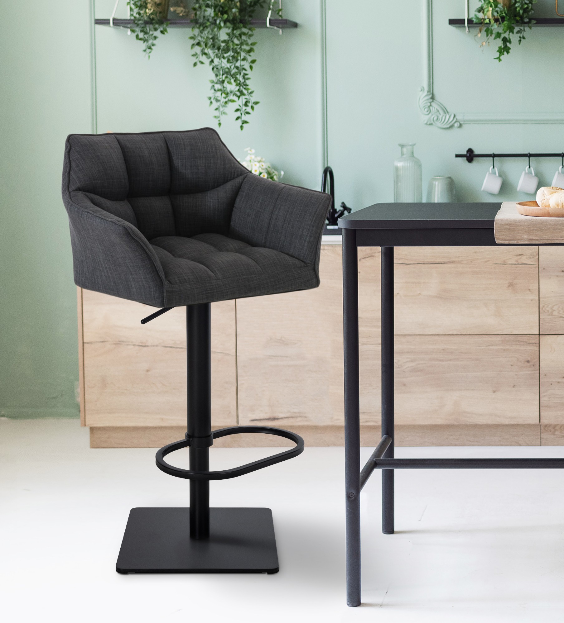 Lot de 2 tabourets de bar Damaso avec revetement en tissu