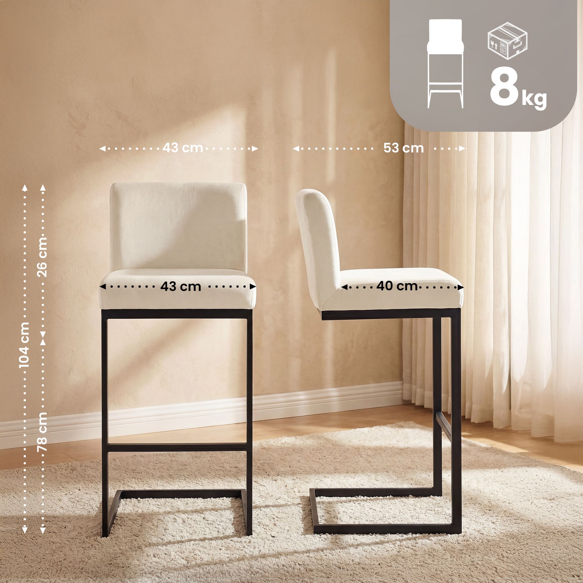 Lot de 2 tabourets de bar Hopewell en velours