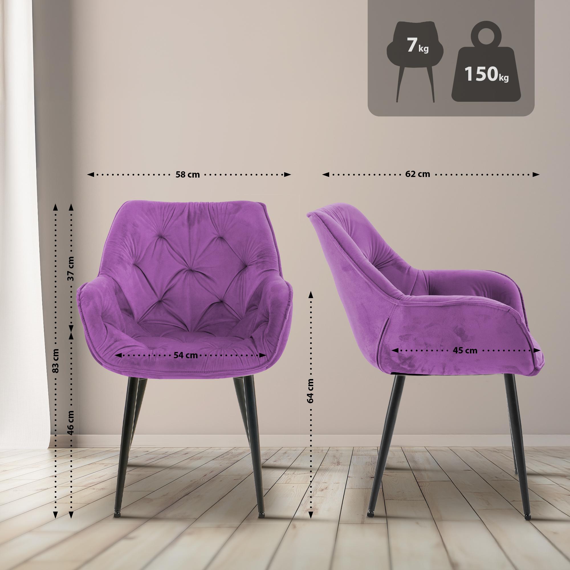 Lot de 4 Chaises de salle à manger Tanna en Velours Piètement en Métal noir