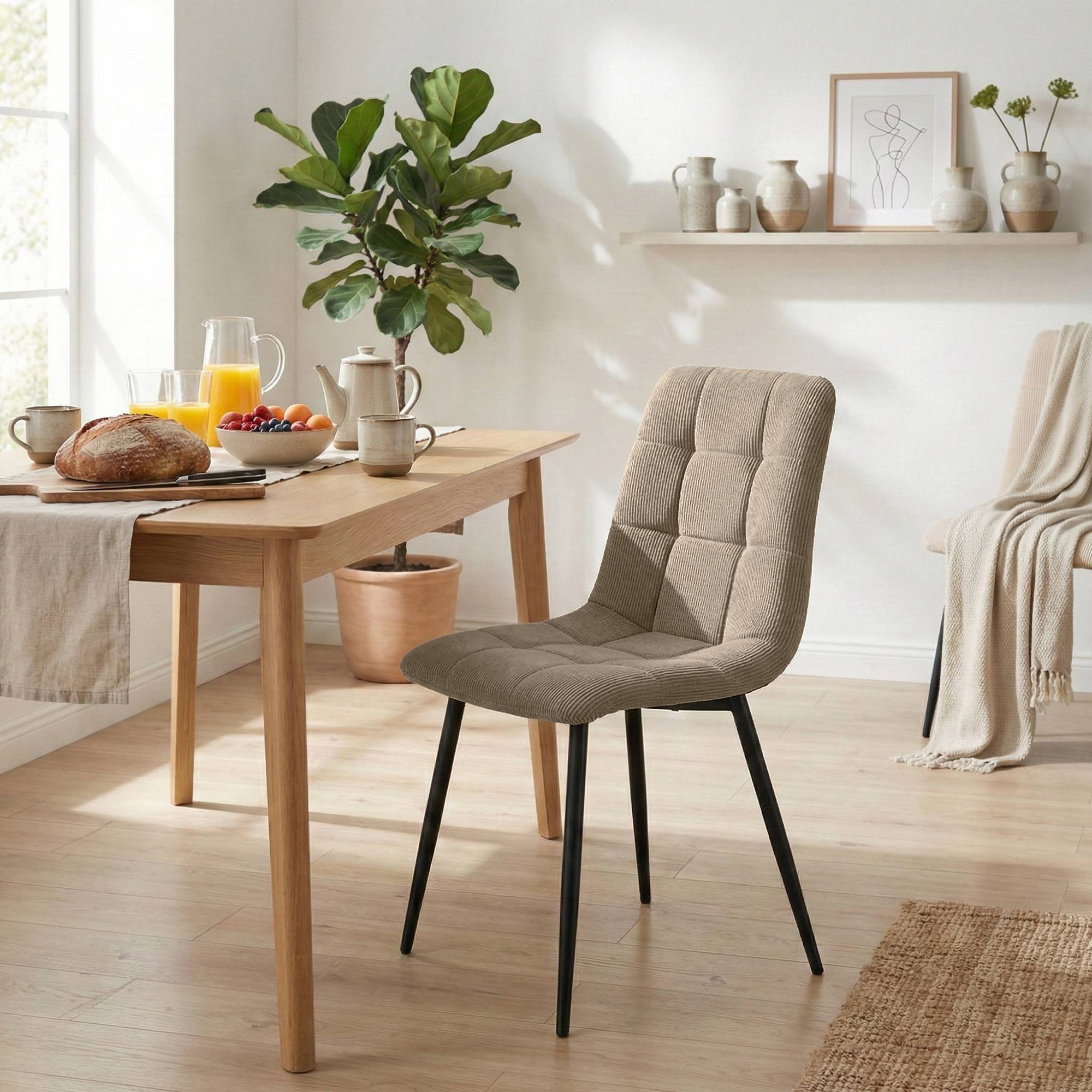 Lot de 2 chaises de salle a manger Antibes en velours cotele