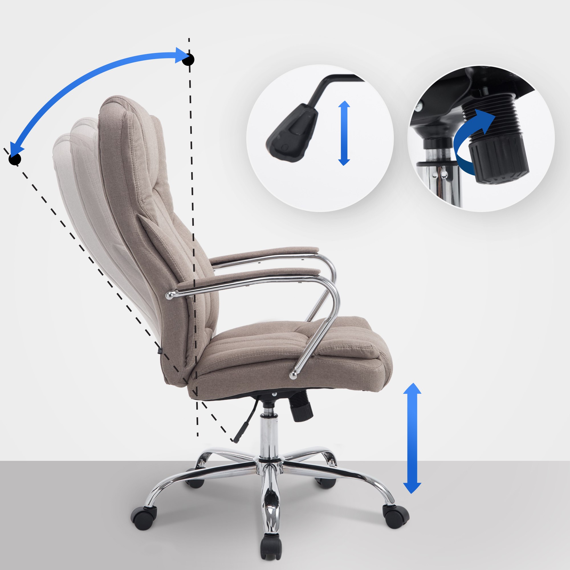 Fauteuil de bureau XXL Xanthos en Tissu capacité de charge de 210 kg