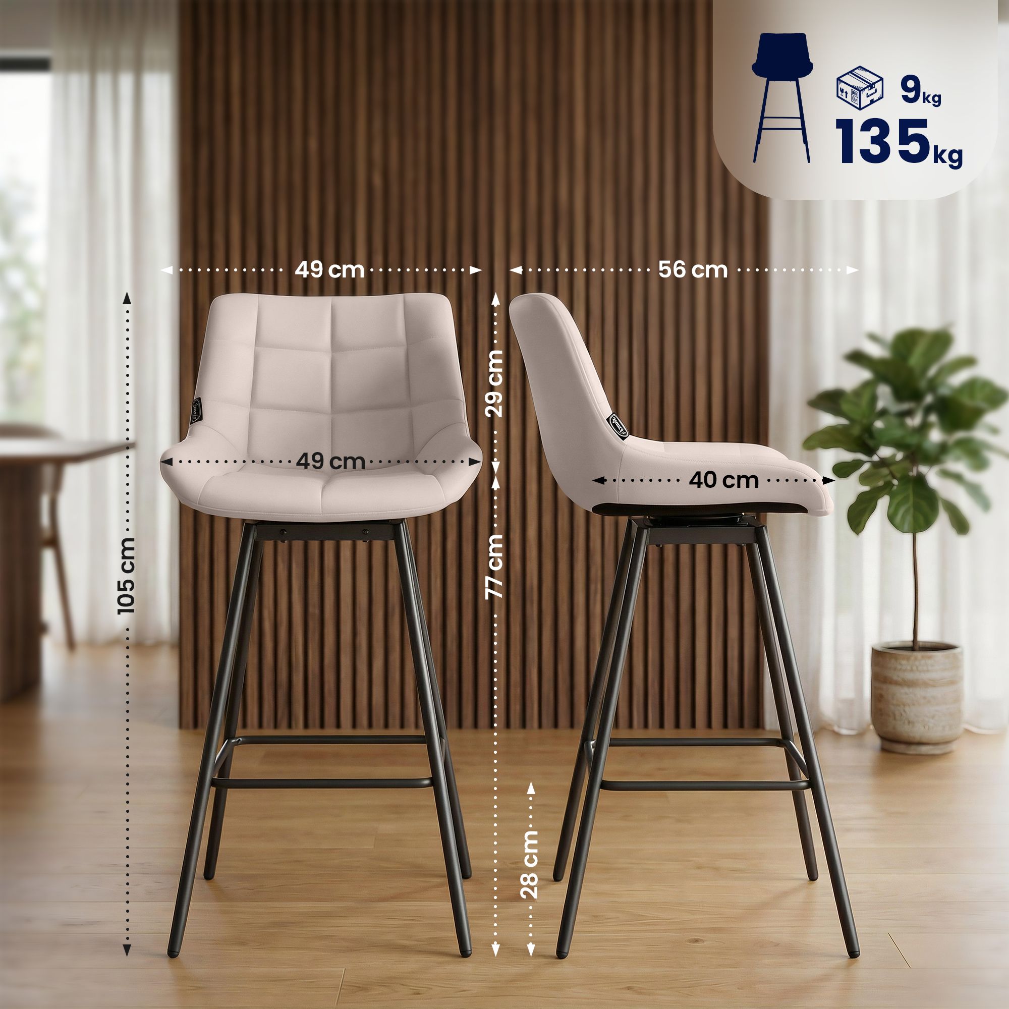 Lot de 4 tabourets de bar Weston pivotants