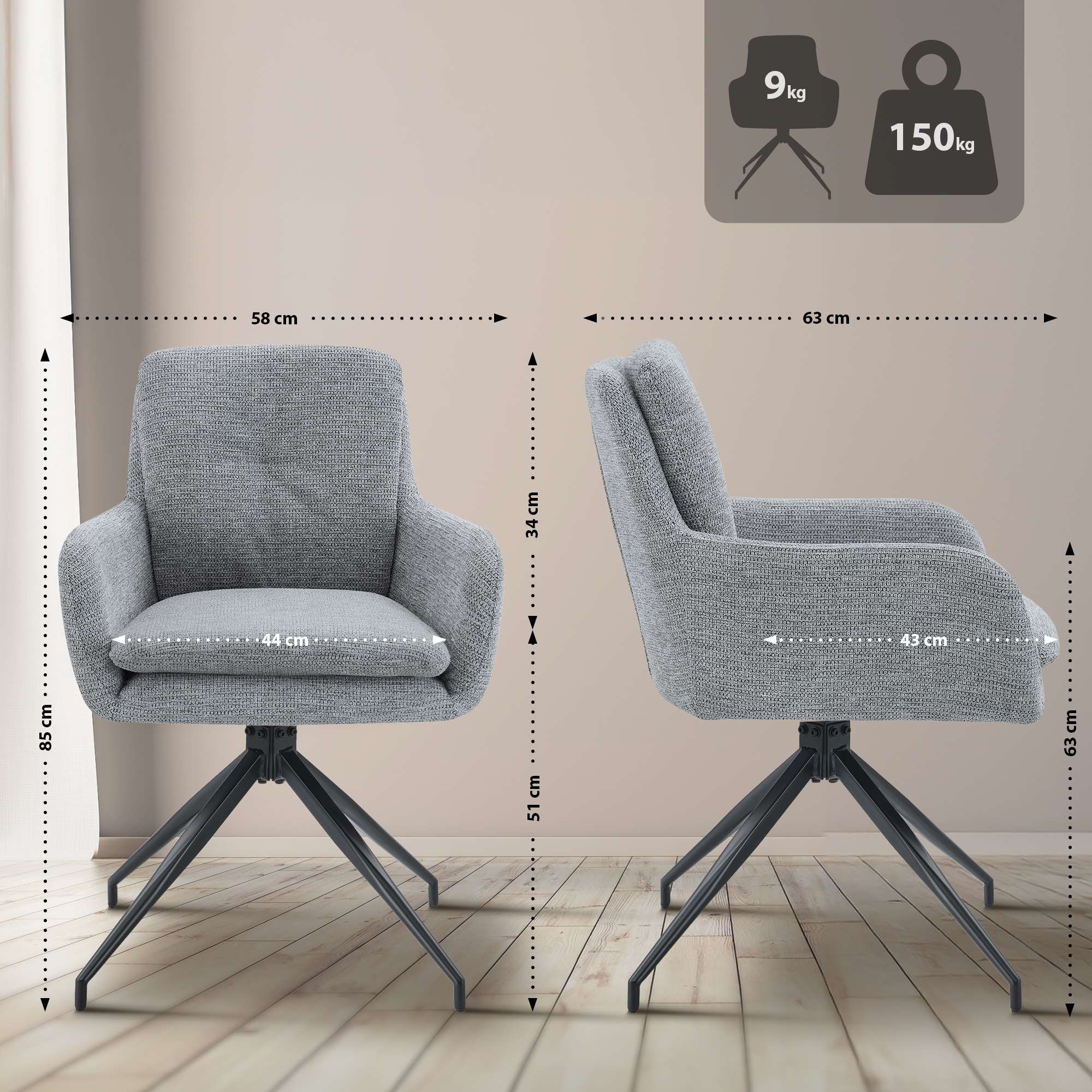 Chaise de salle à manger Pickett en tissu
