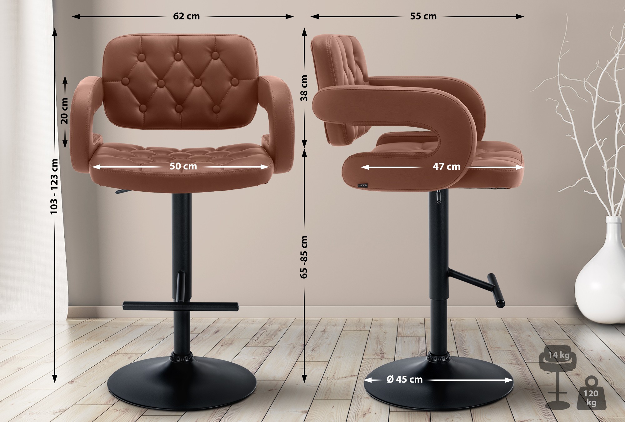 Tabouret de bar Dublin similicuir avec pied en métal