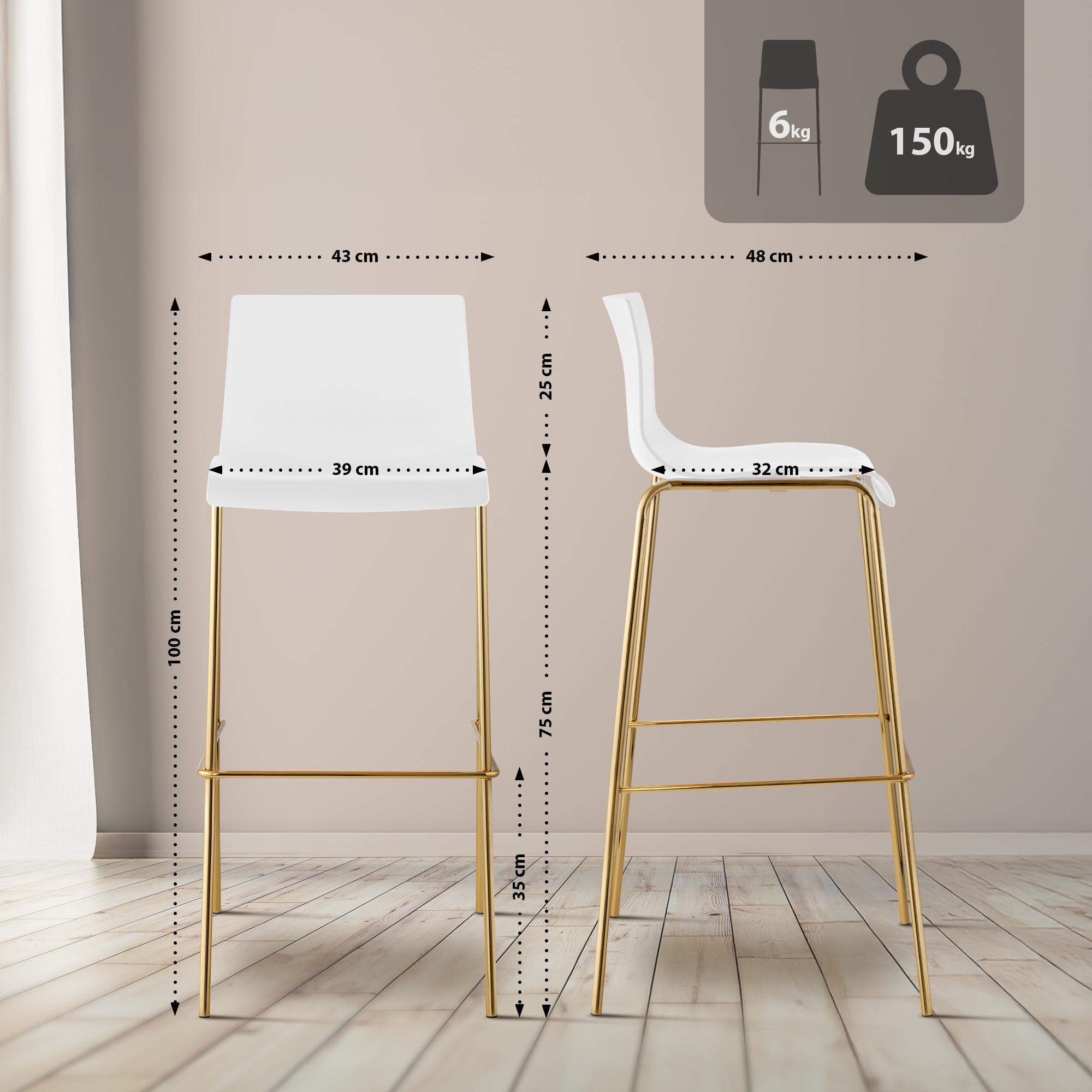 Tabouret de bar Hover plastique piètement 4 pieds or