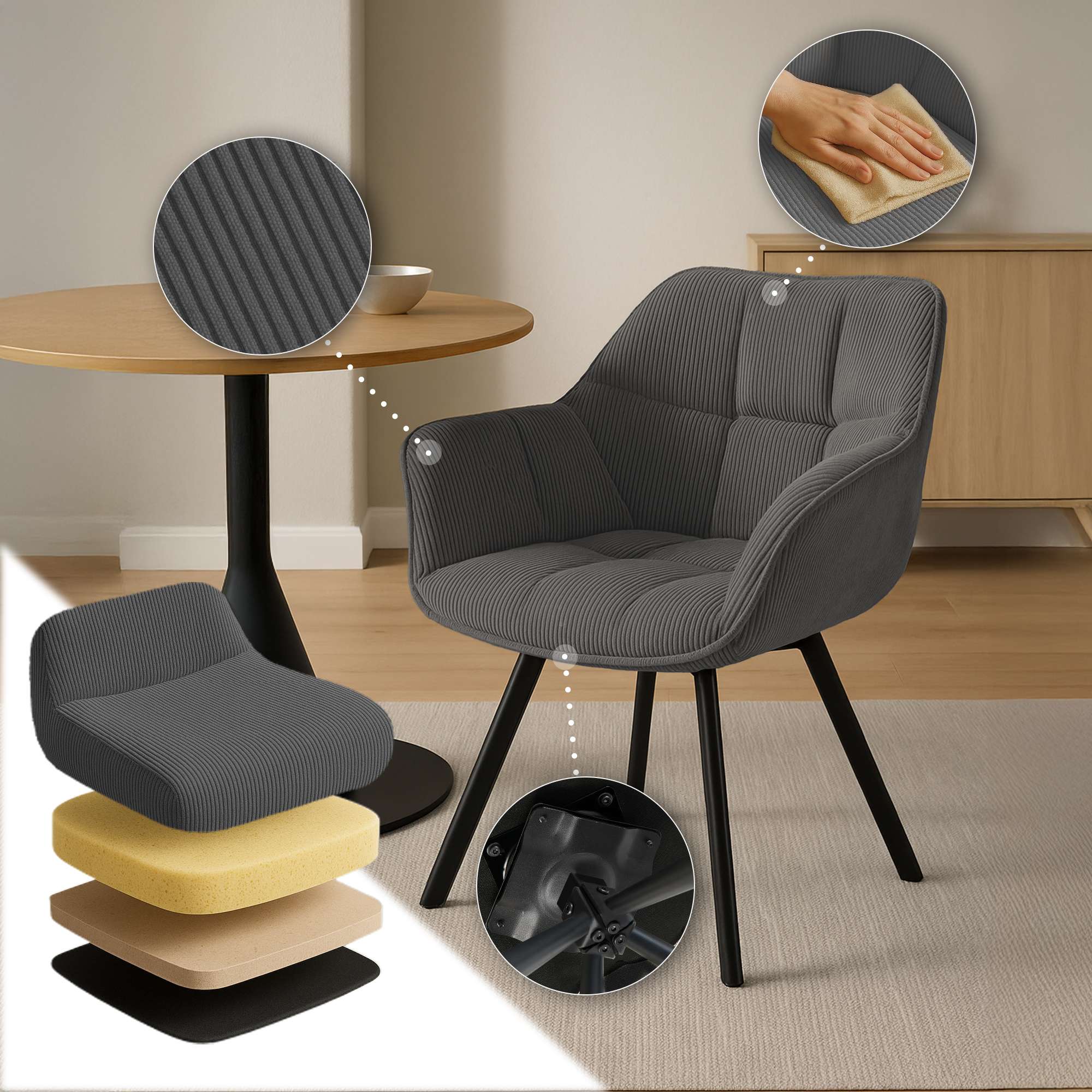 Chaise de salle à manger Jordi Cord