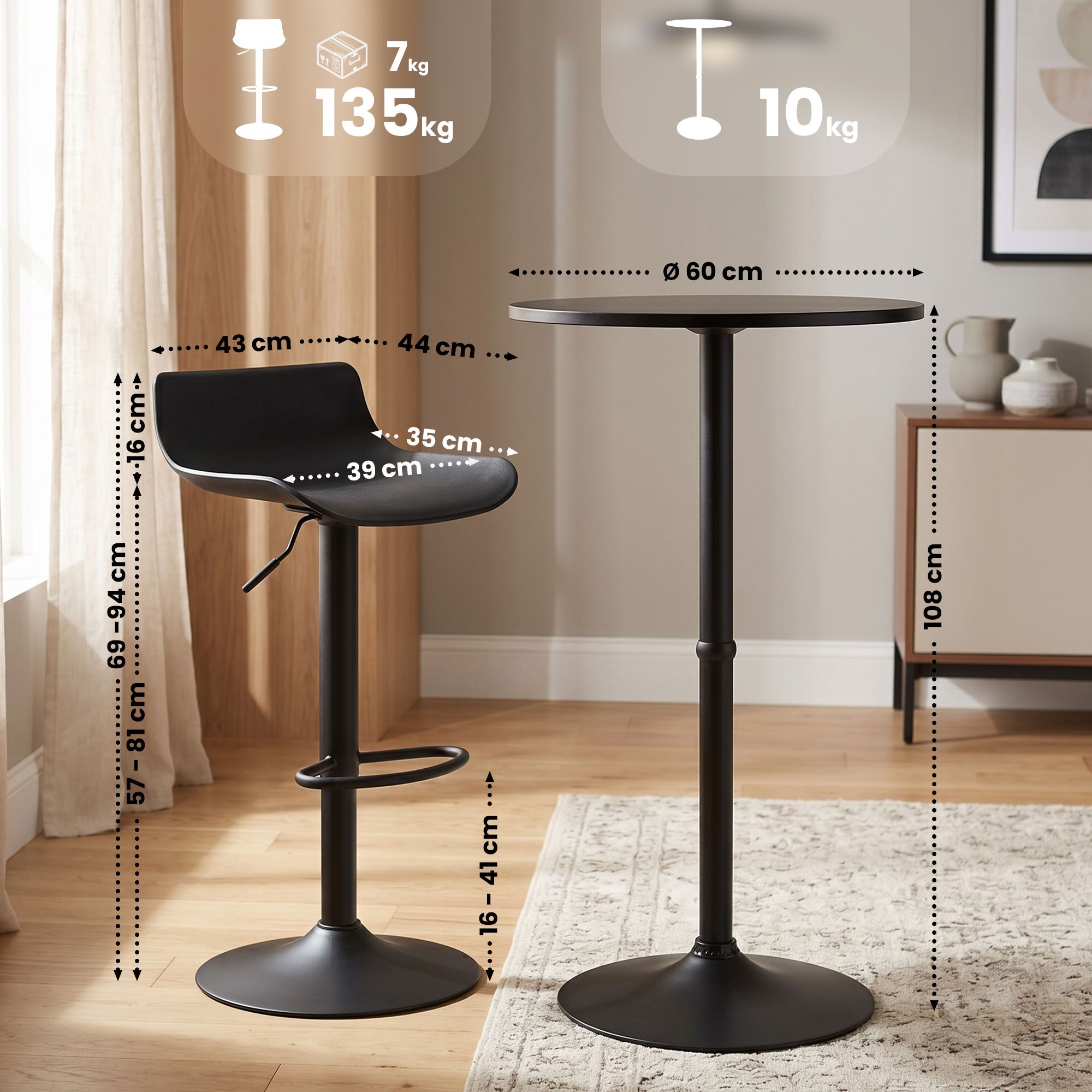 Ensemble table de bar Fernie avec 2 tabourets de bar
