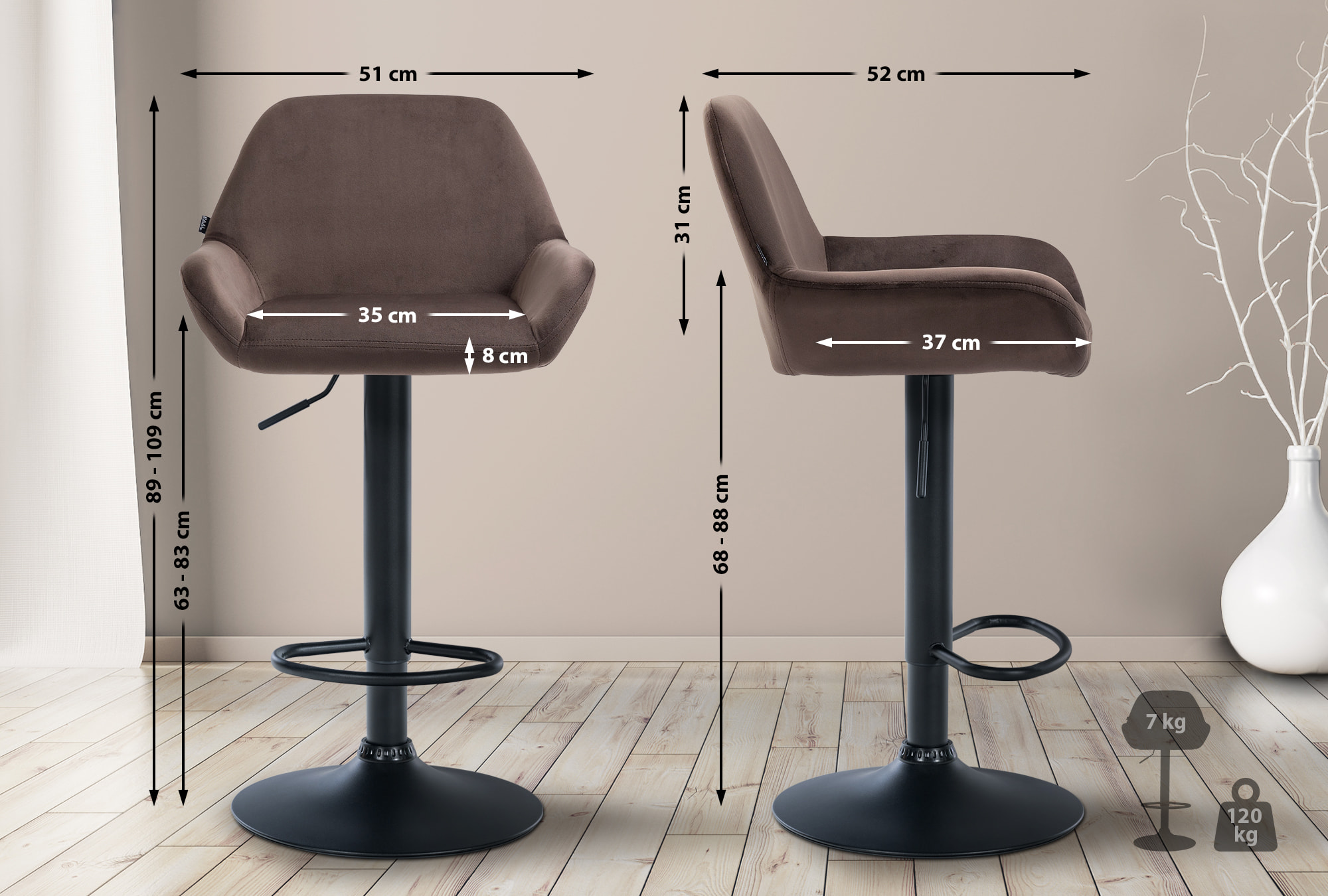 Ensemble de 2 tabourets de bar Braga en velours