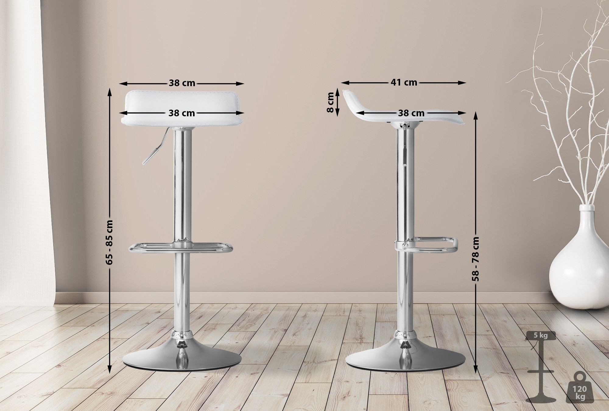 Tabouret de bar Dyn en similicuir avec pied en métal