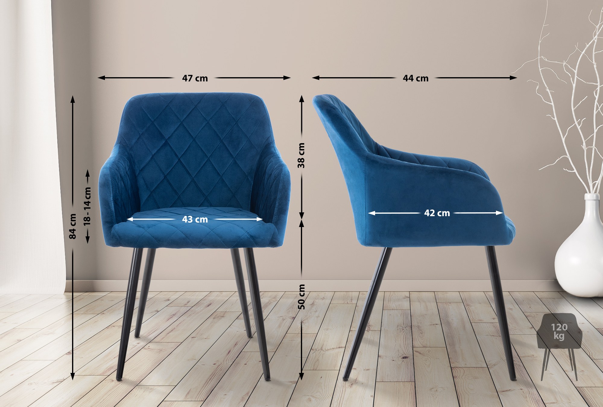 Lot de 2 chaises de salle à manger Shila avec Piètement en Métal noir
