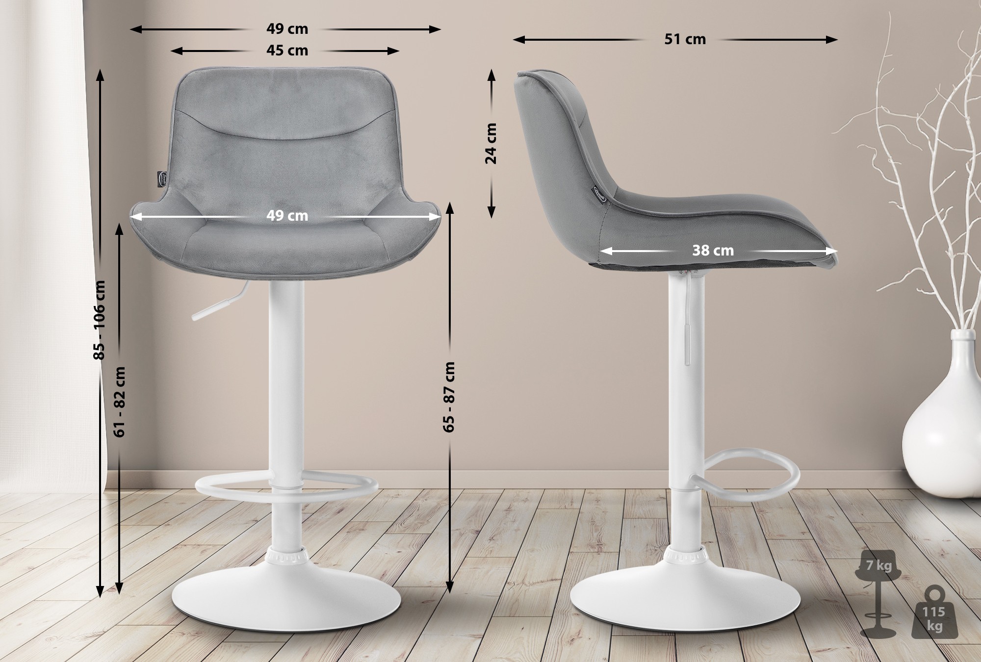 Lot de 2 tabourets de bar Vonore velours