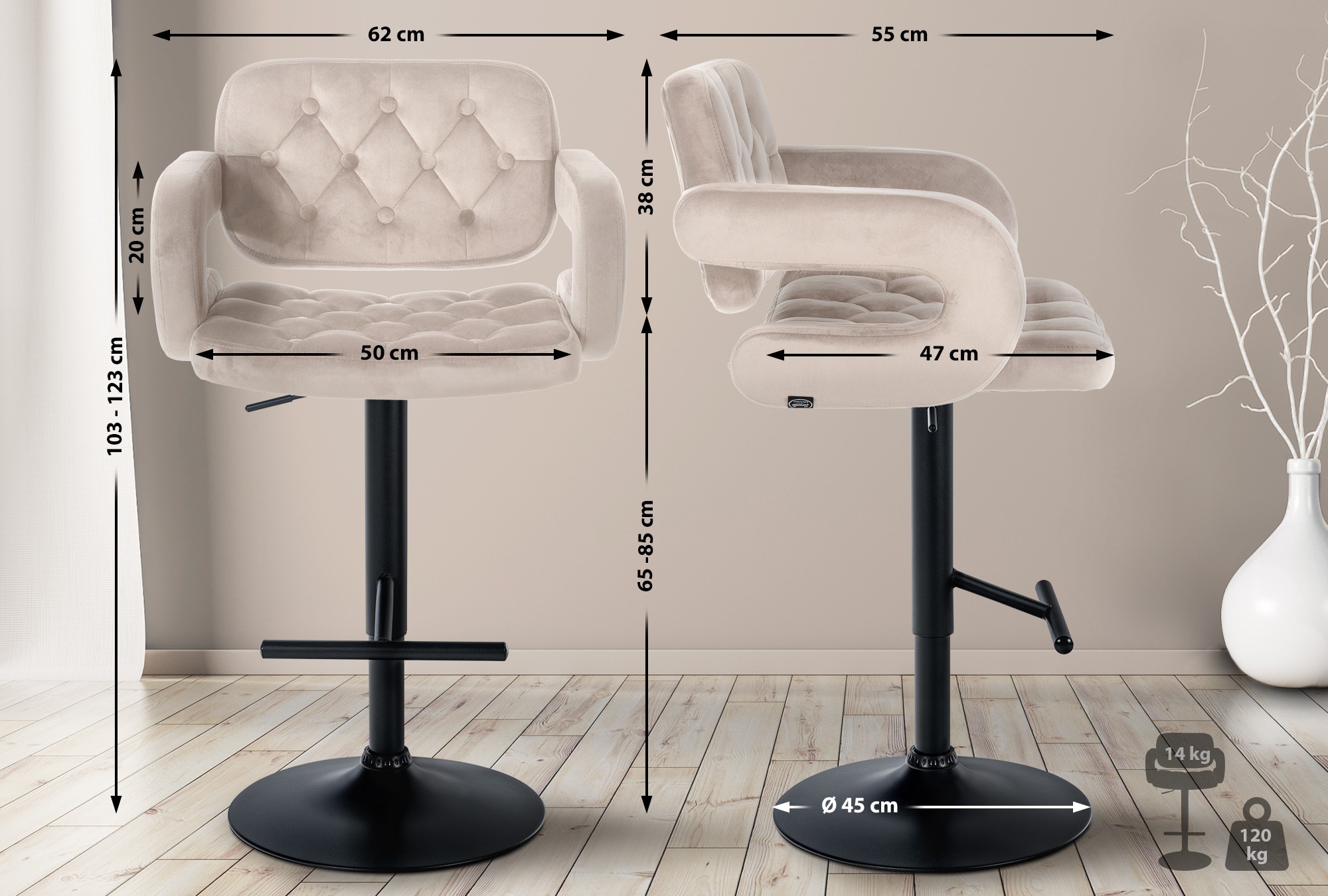 Tabouret de bar Dublin velours