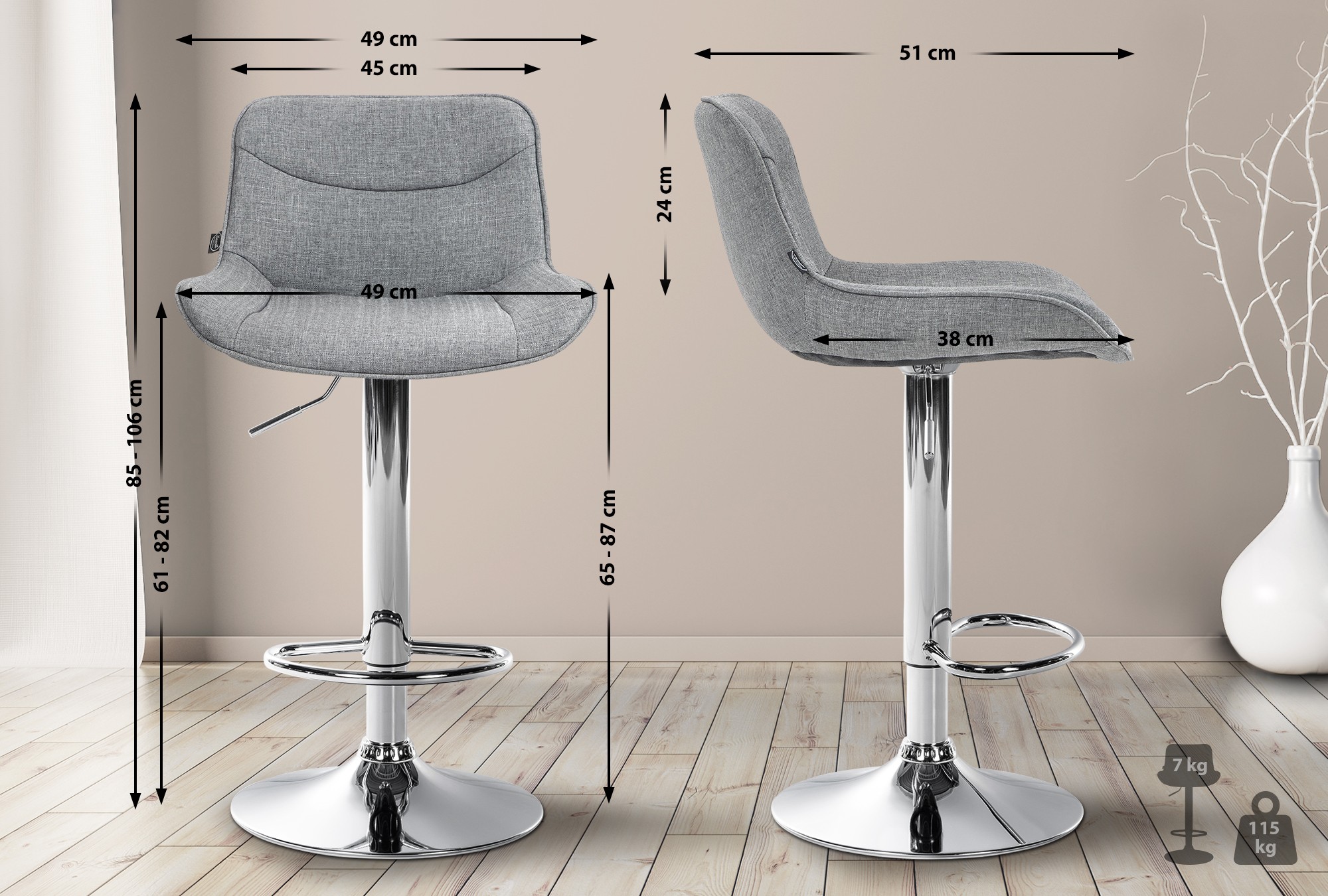 Lot de 2 tabourets de bar Vonore tissu