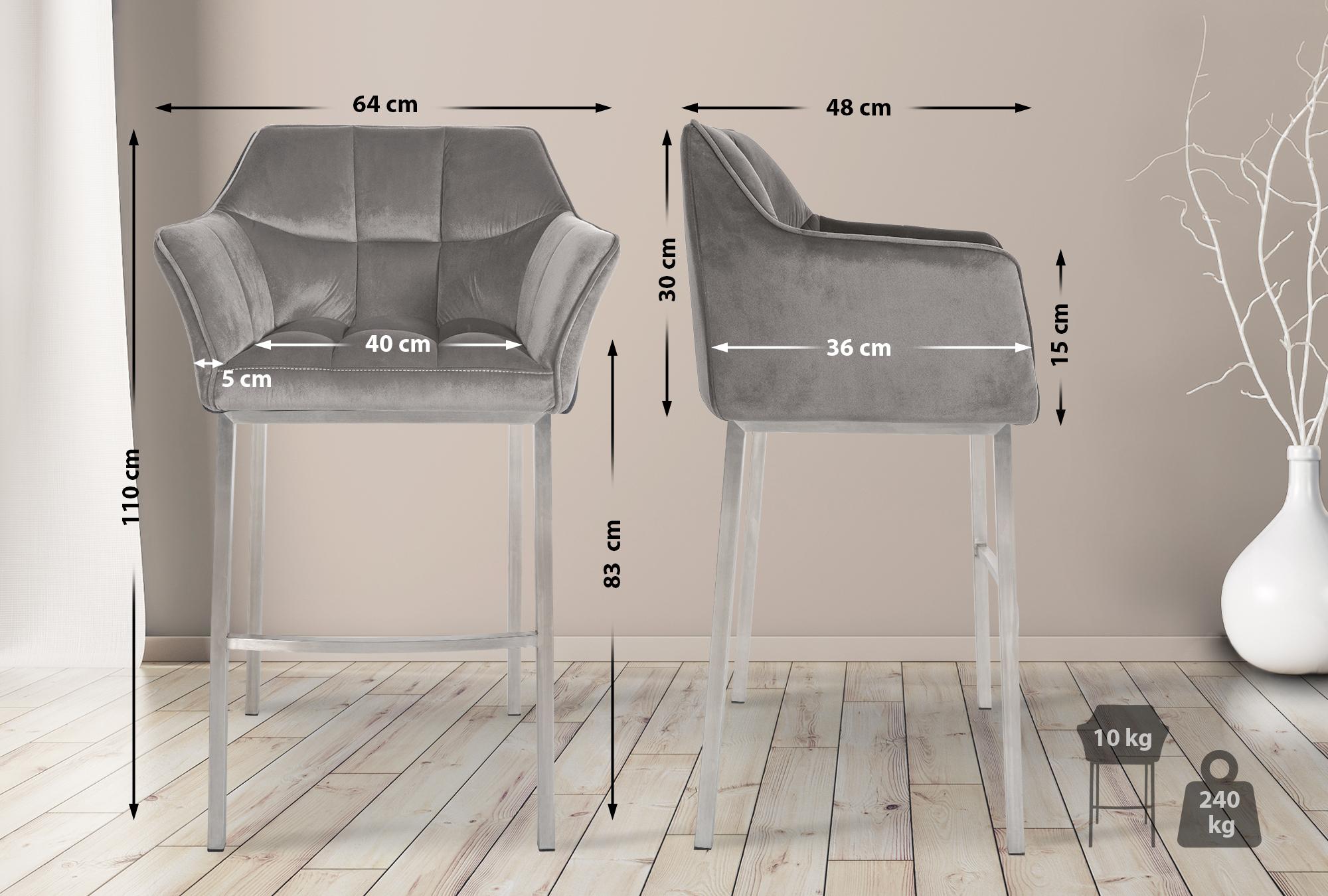 Lot de 2 tabourets de bar Damaso en velours avec piètement à quatre pieds