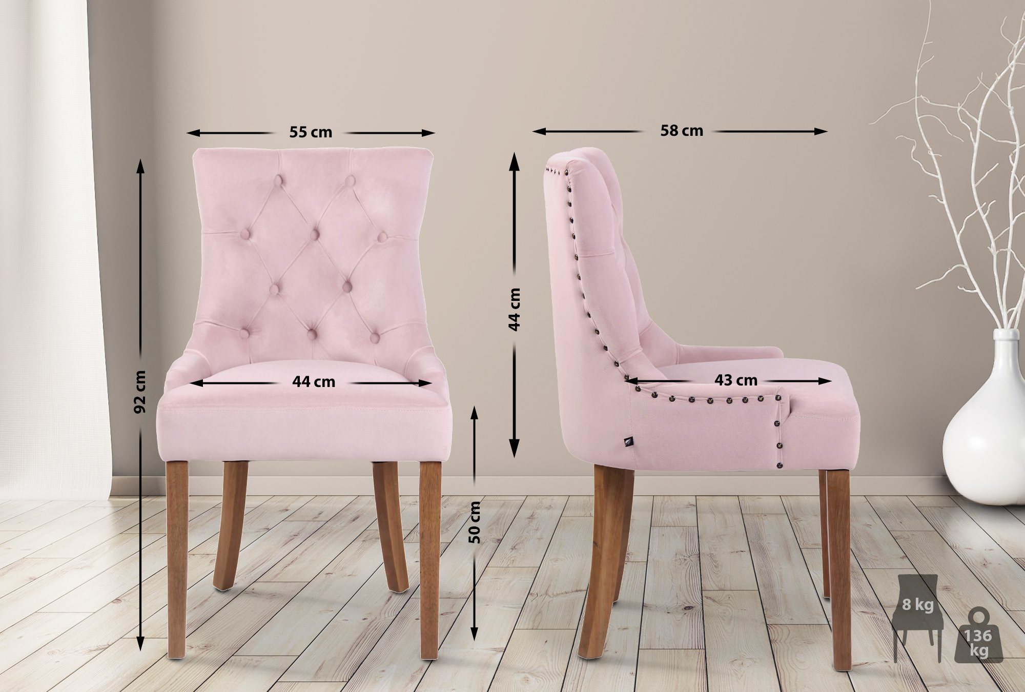 Chaise de salle à manger Aberdeen en Velours avec Piètement en bois d'hévéa