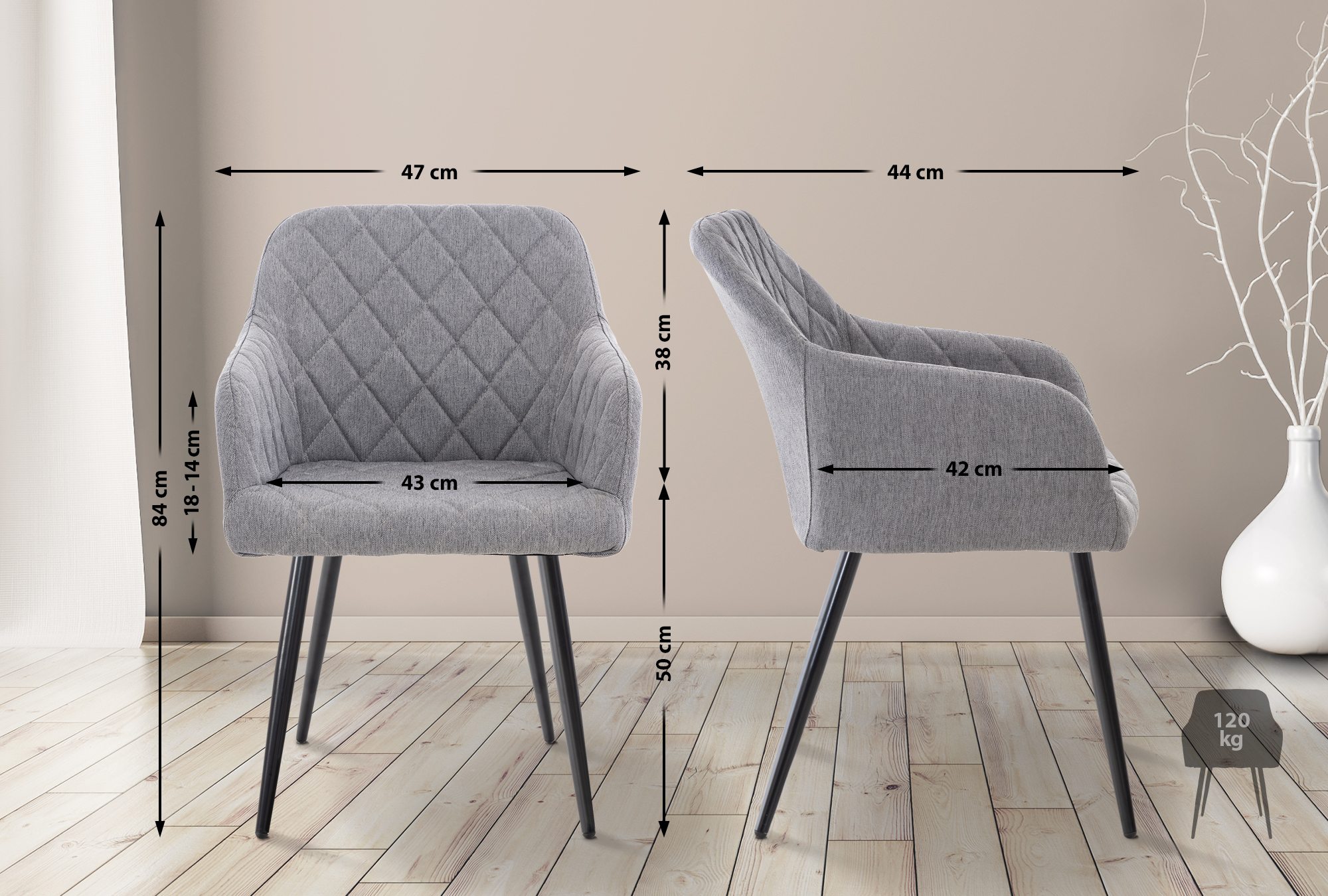 Chaise de salle à manger Shila avec Piètement en Métal noir