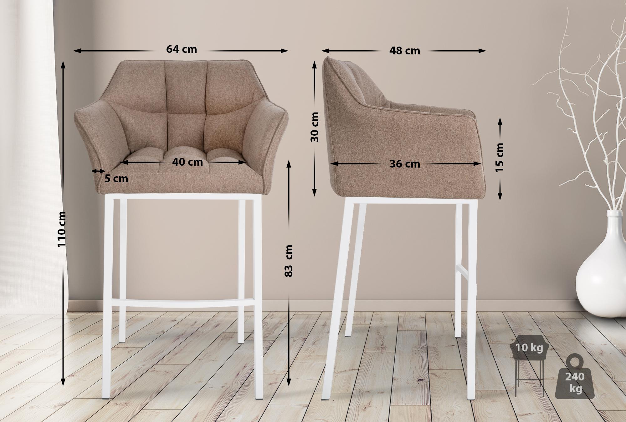 Tabouret de bar Damaso feutre avec piètement à quatre pieds