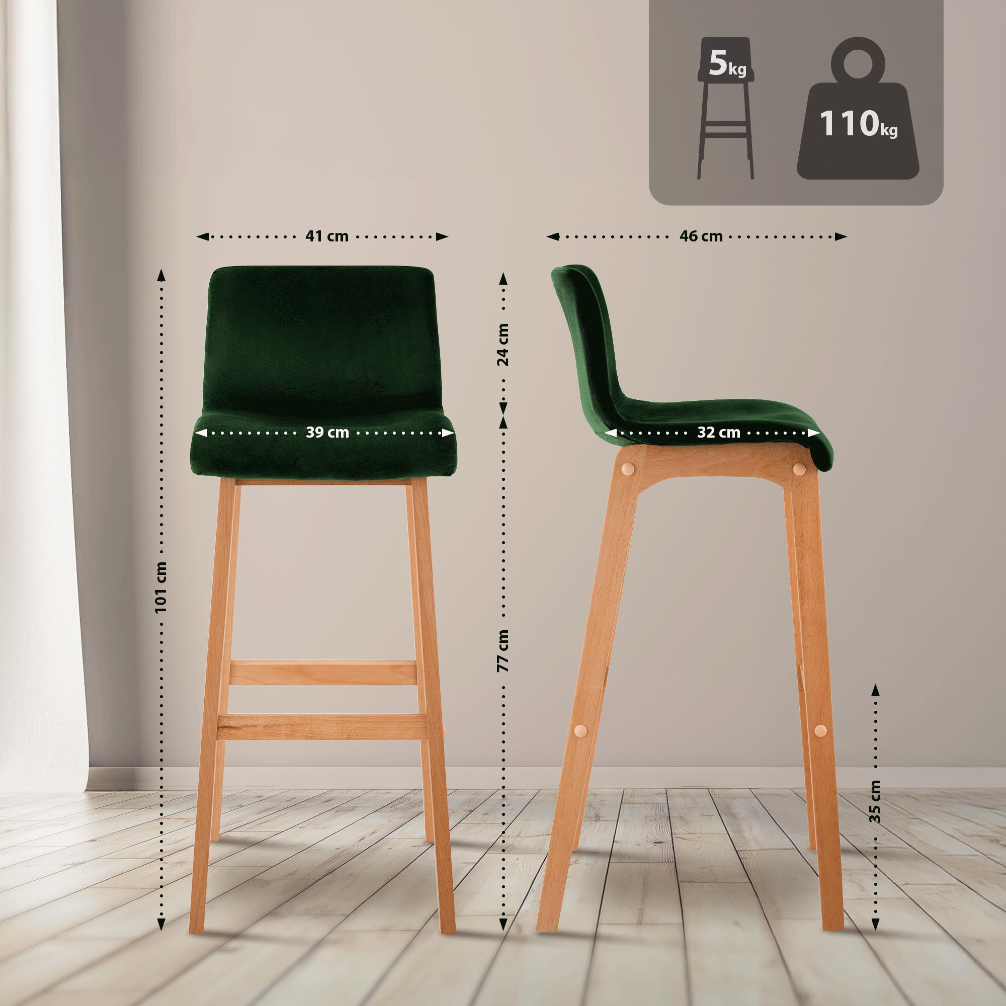Tabouret de bar Hover velours piètement 4 pieds Natura