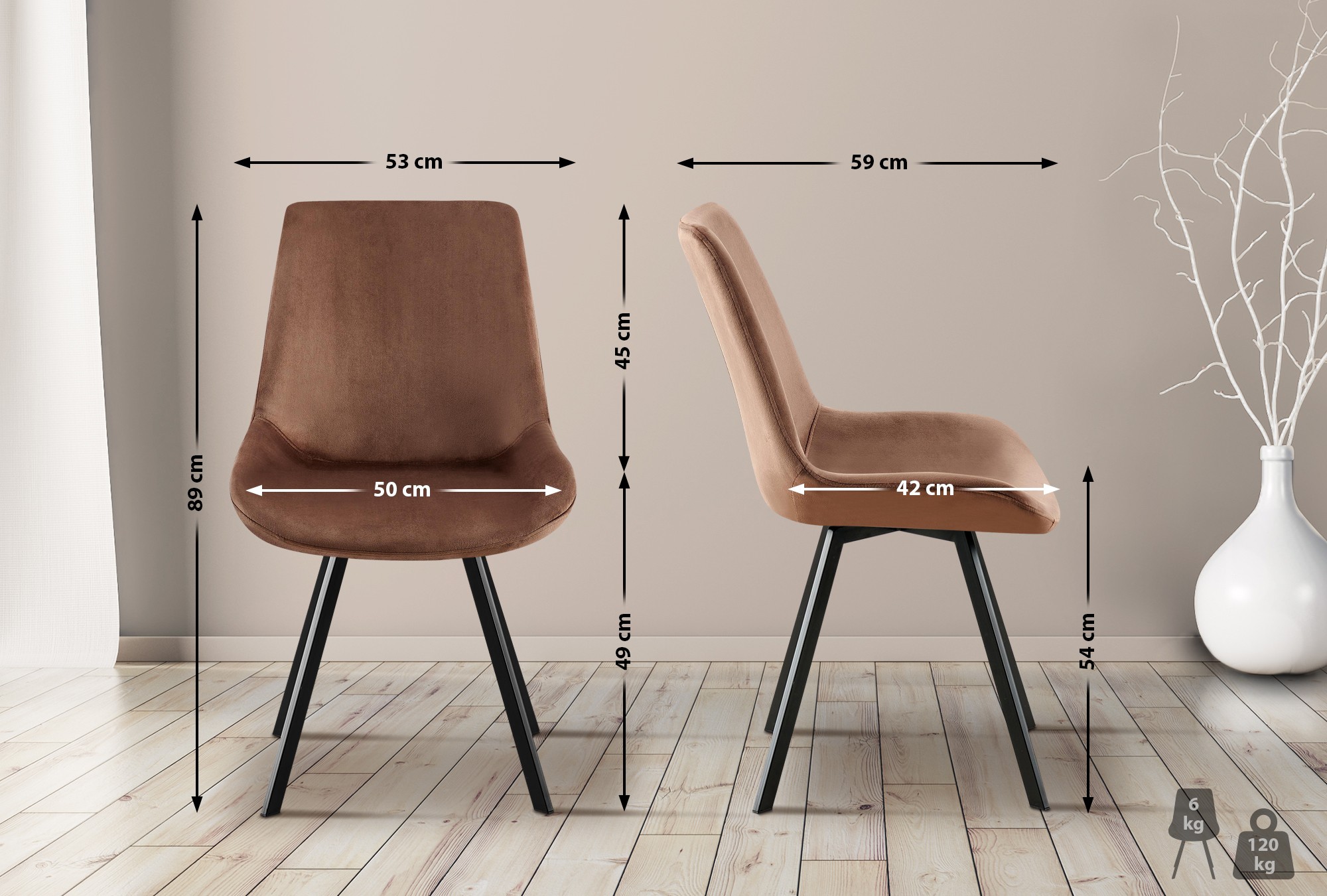 Lot de 2 chaises de salle à manger Lewes velours