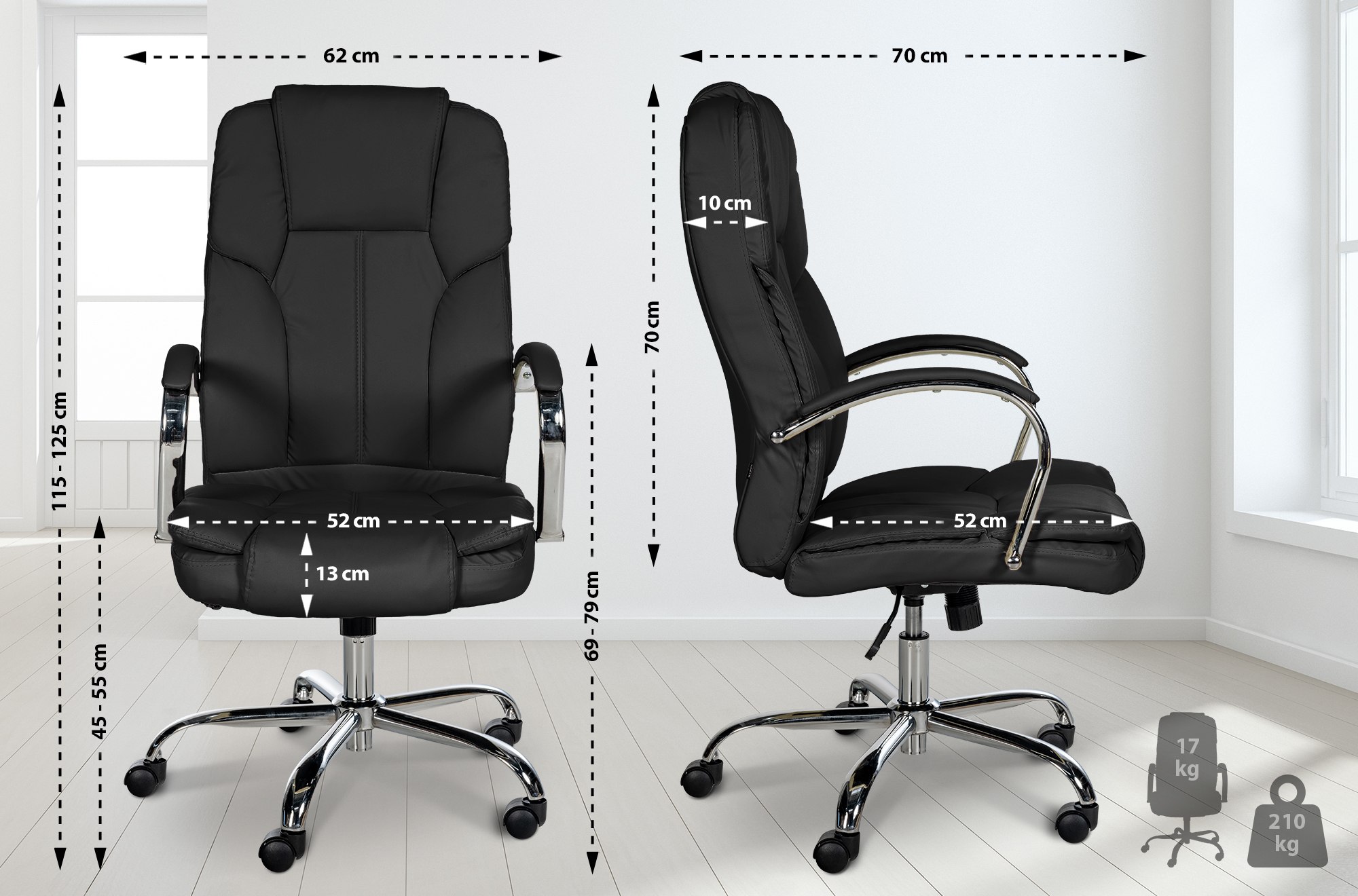 Fauteuil de bureau XXL Xanthos en Similicuir avec une  capacité de charge de 210 kg