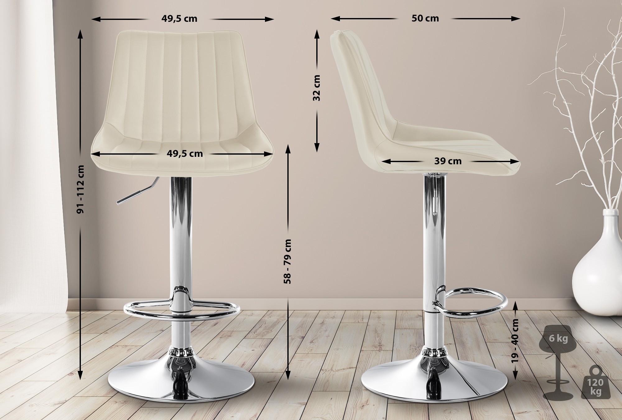 Lot de 2 tabourets de bar Toni en similicuir