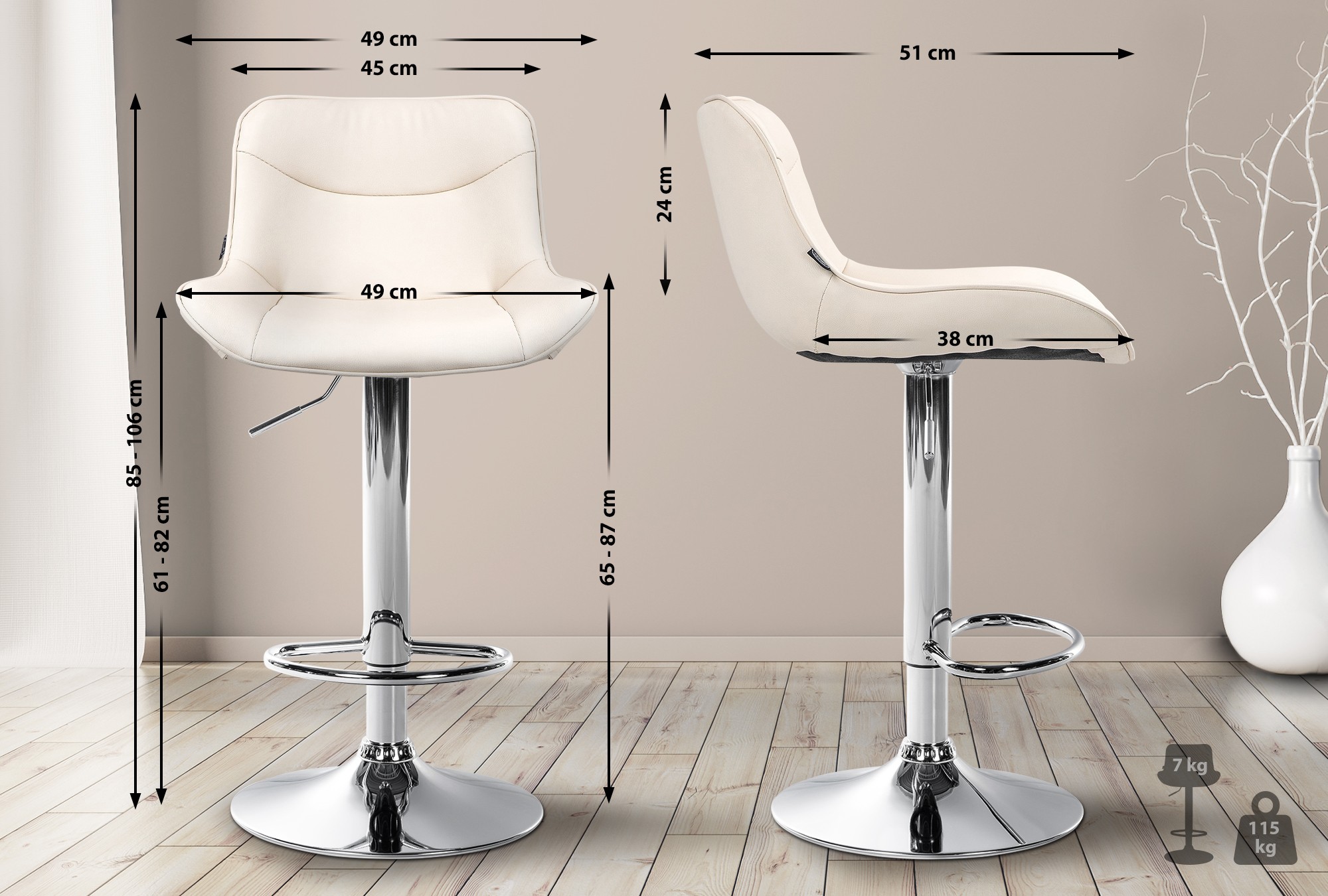 Lot de 2 tabourets de bar Vonore en similicuir