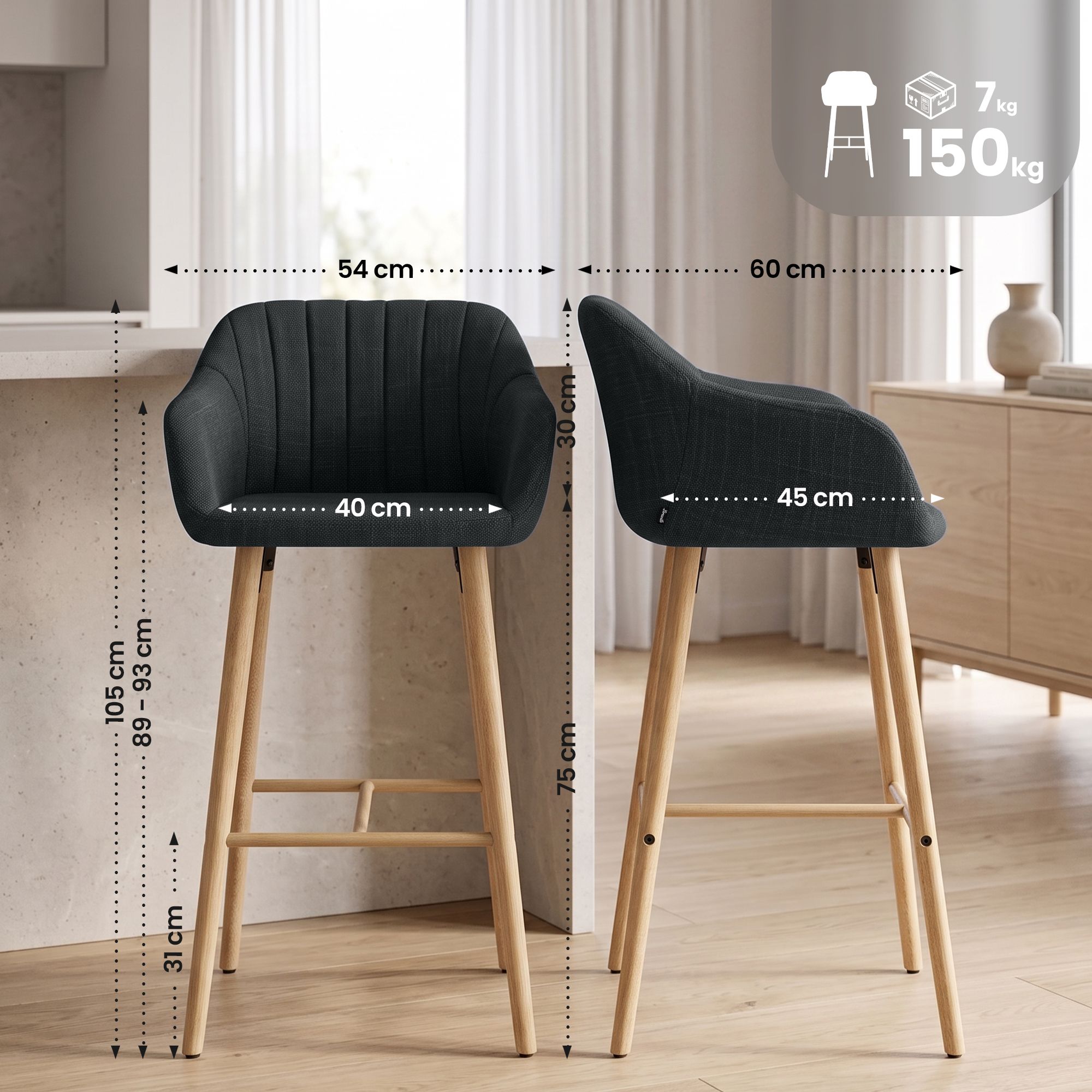 Tabouret de bar Ando tissu