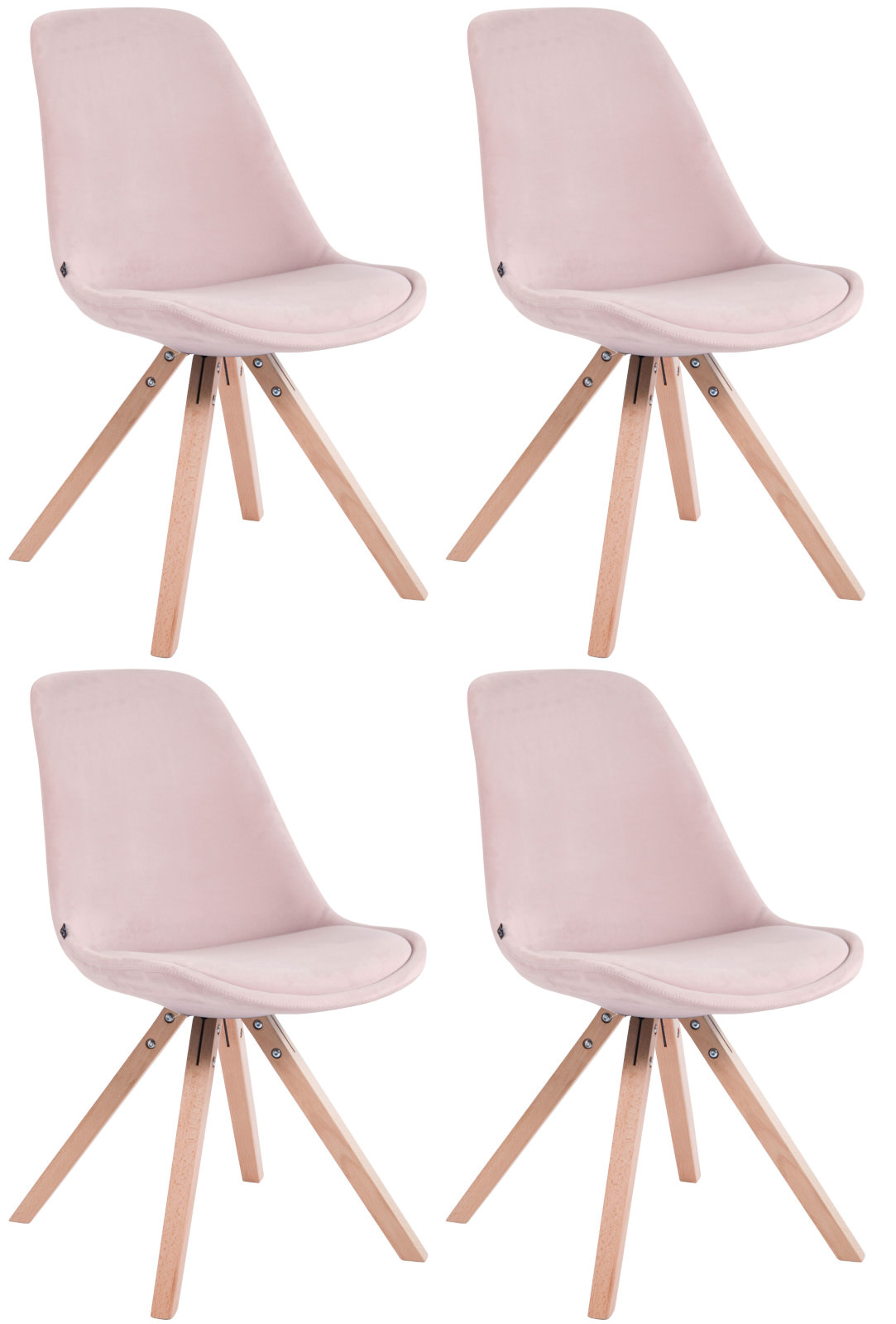 Lot de 4 Chaises de salle à manger Toulouse Velours Pieds carrés bois