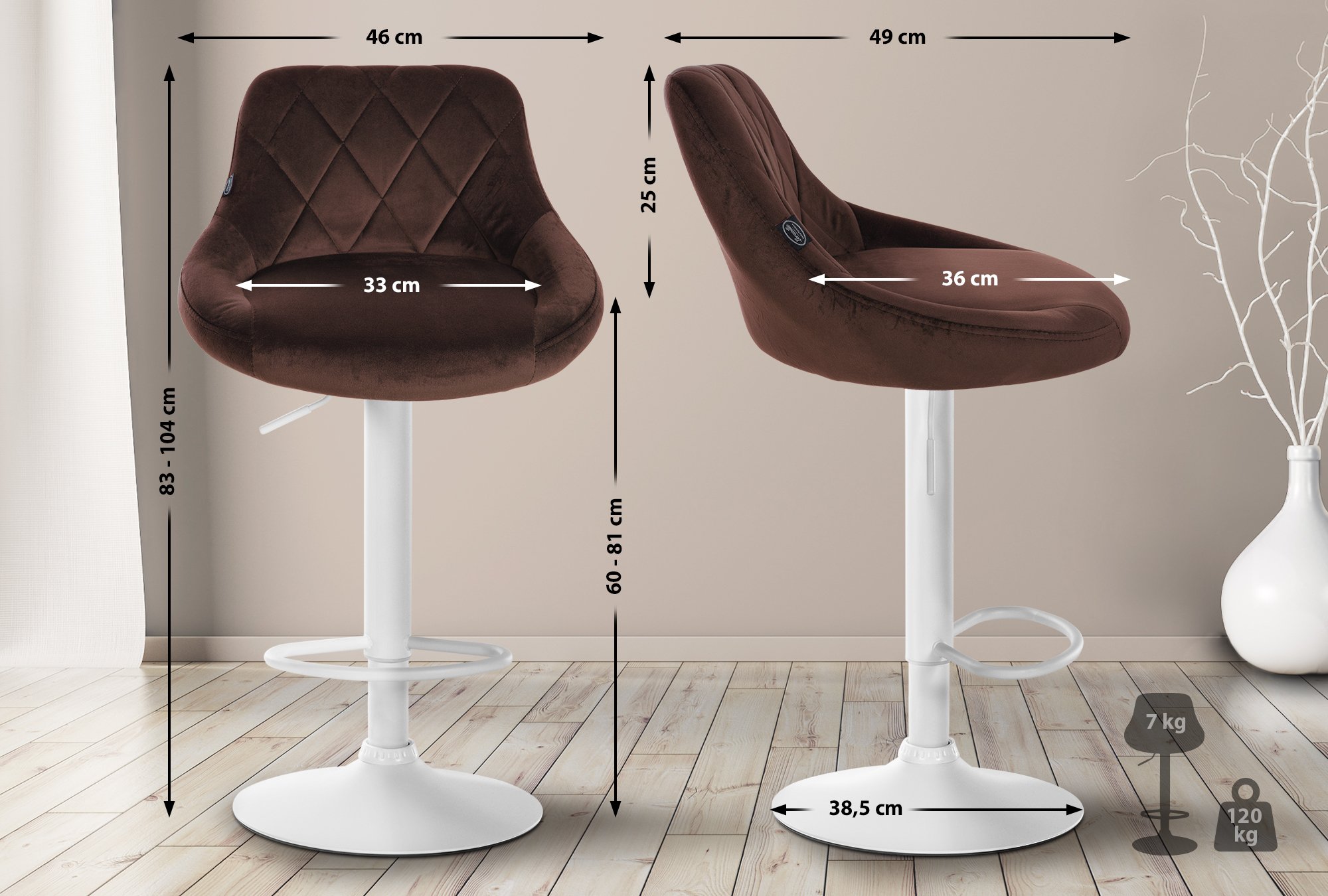 Tabouret de bar Lazio en velours avec pied en métal