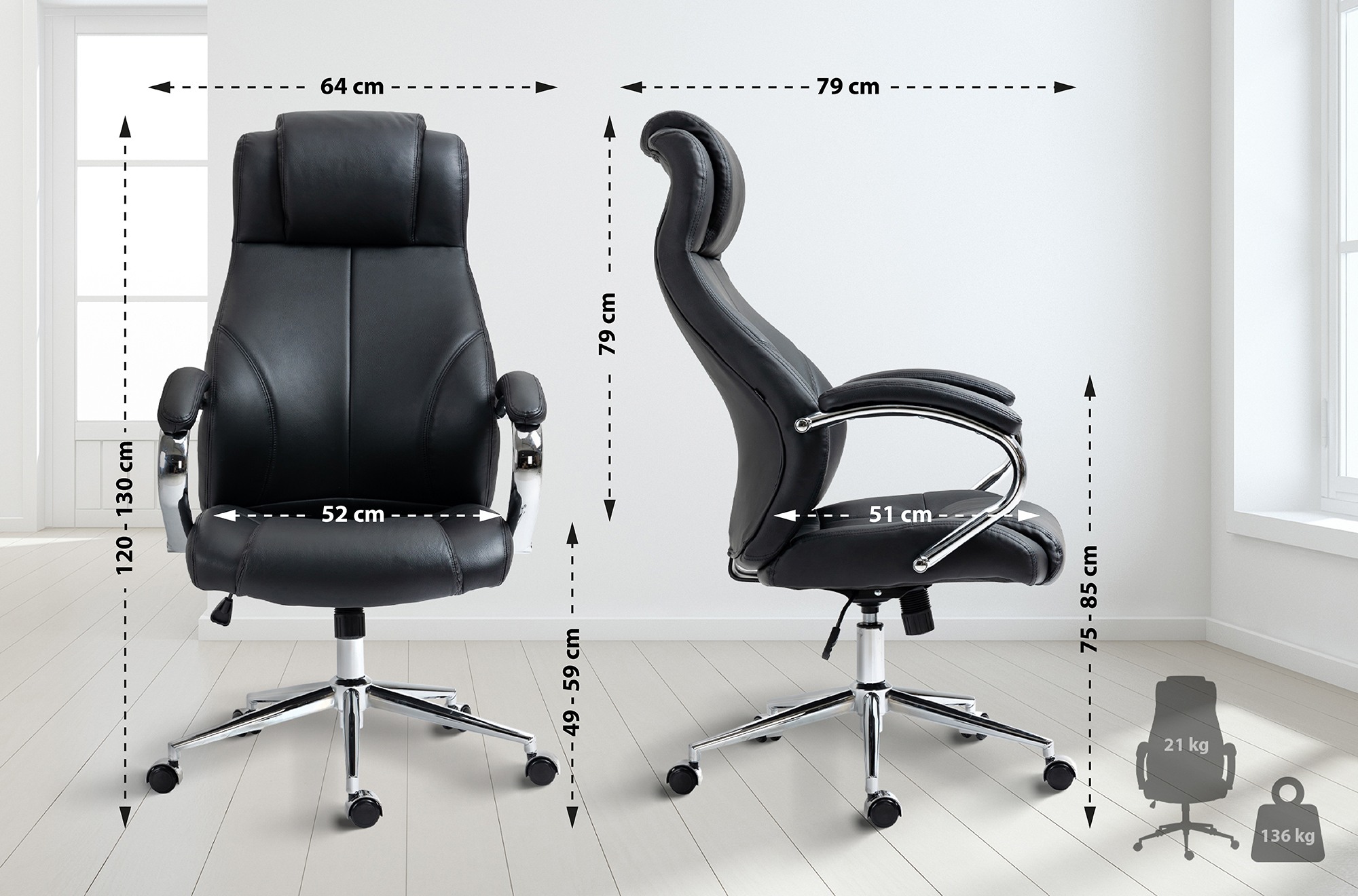 Chaise de bureau Salford cuir véritable