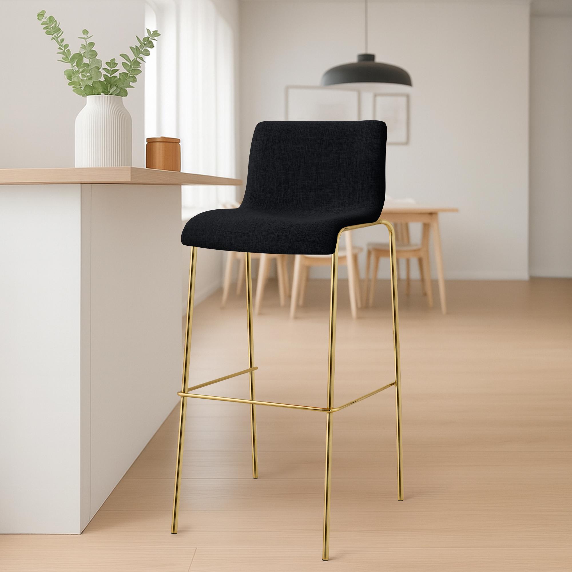 Lot de 2 Tabourets de bar Hover en tissu, piètement quatre pieds doré