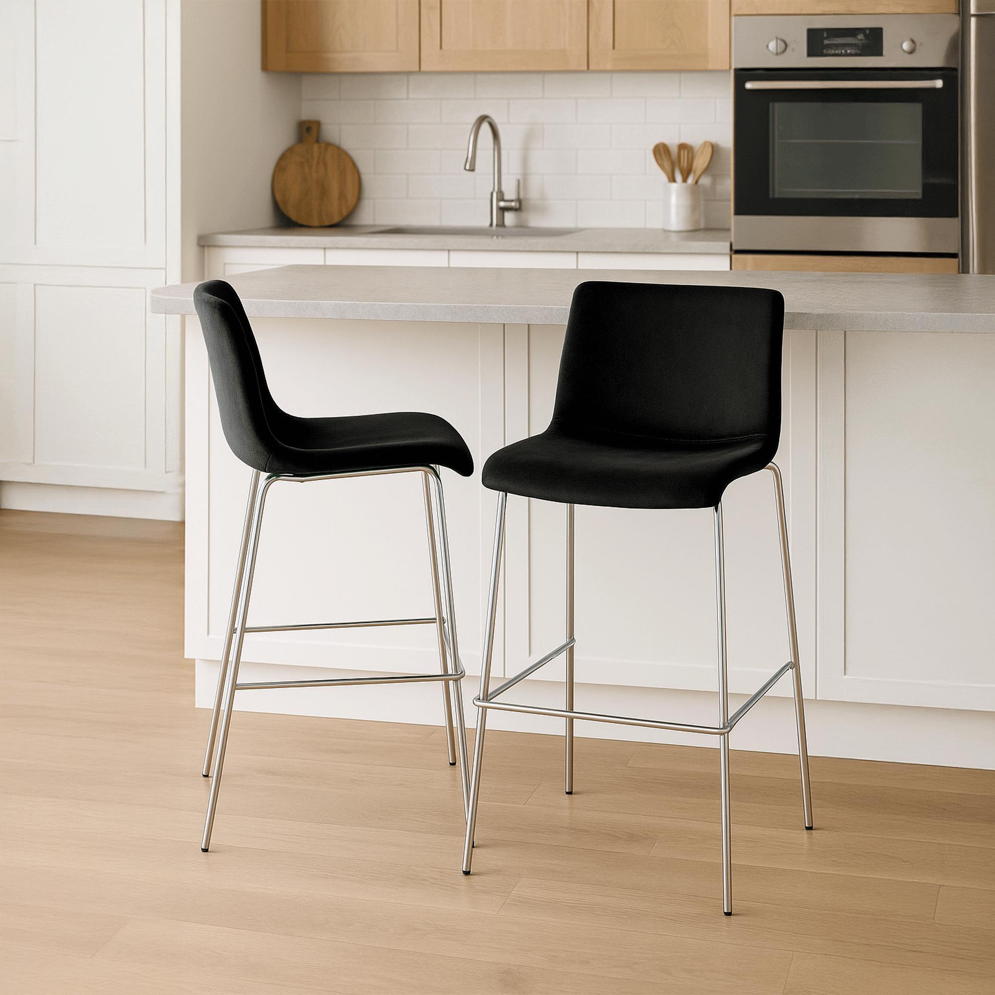 Tabouret de bar Hover velours structure à quatre pieds chromée