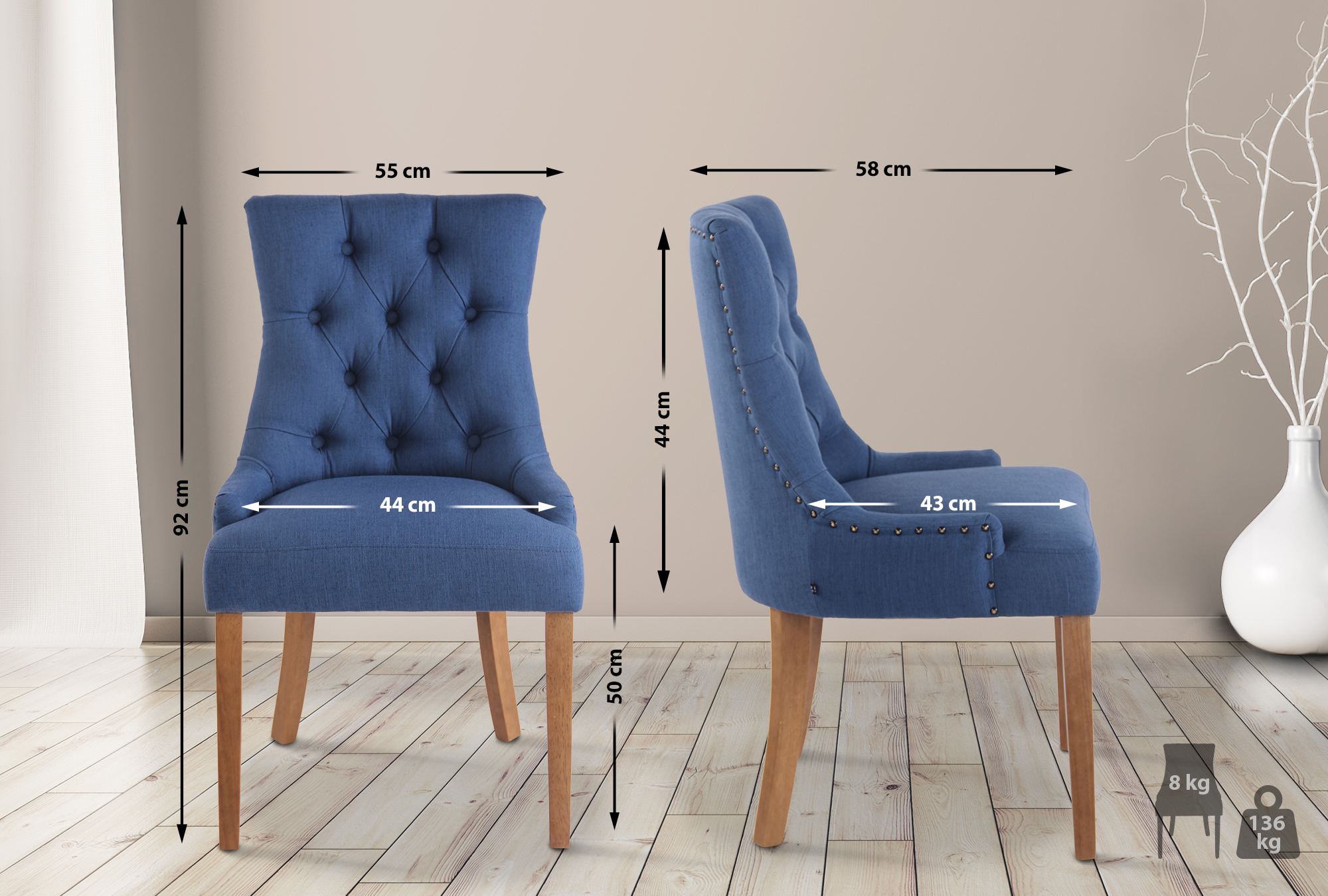 Lot de 2 chaises de salle à manger Aberdeen en tissu