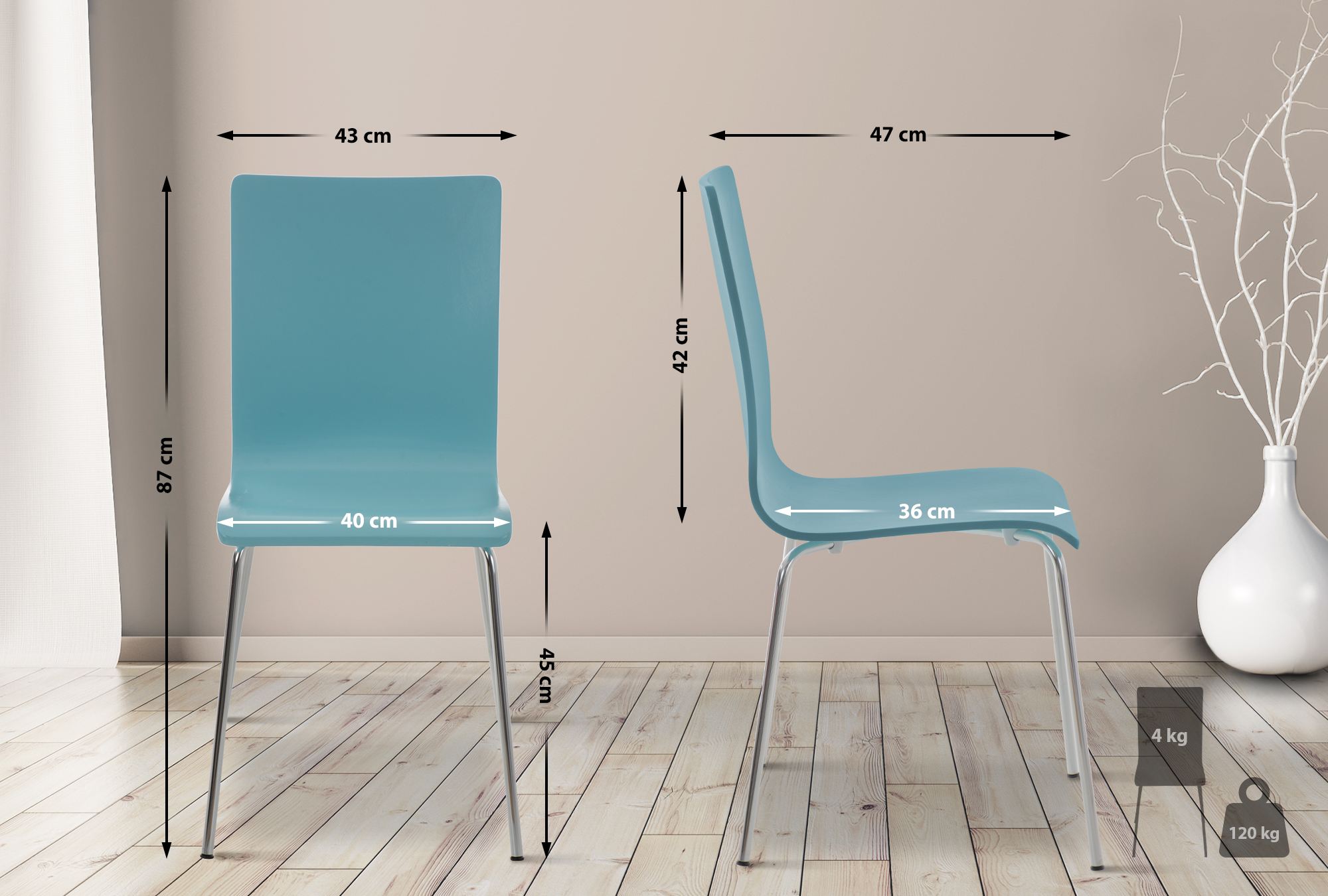 Set 2 Chaises Pepe en bois Bleu clair