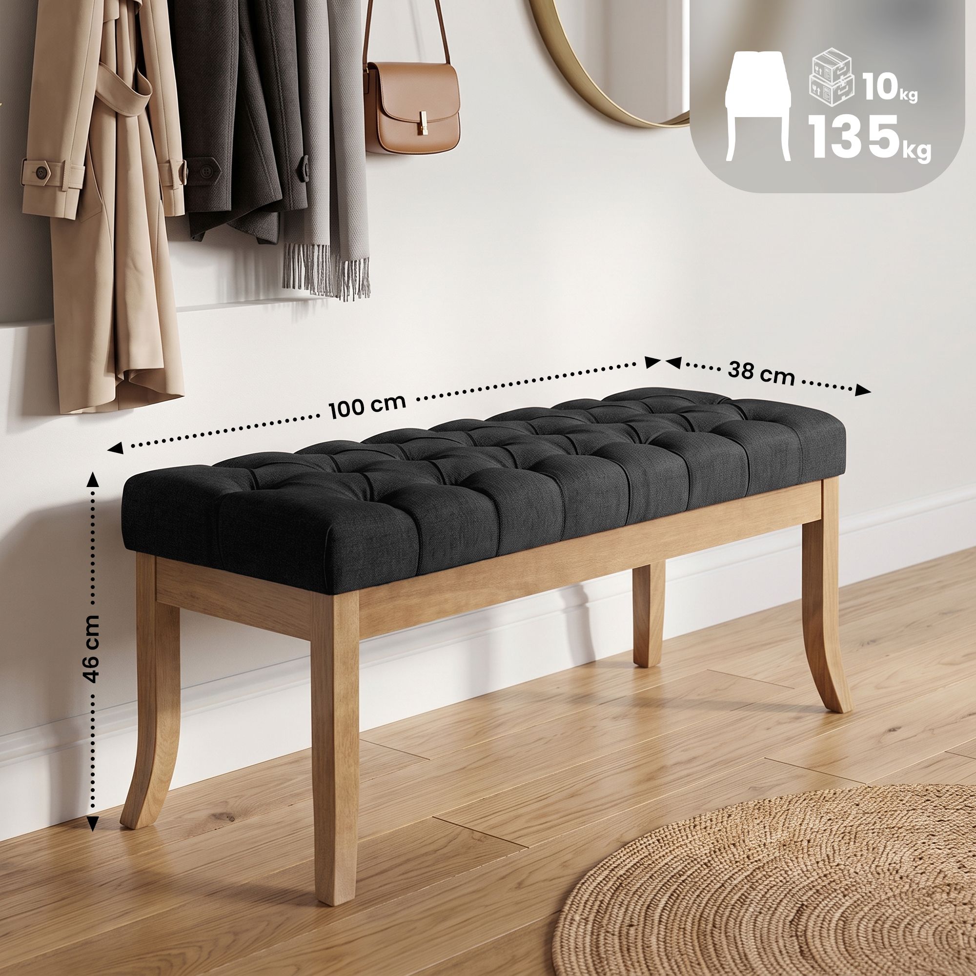 Banc Ramses tissu pieds antique clair
