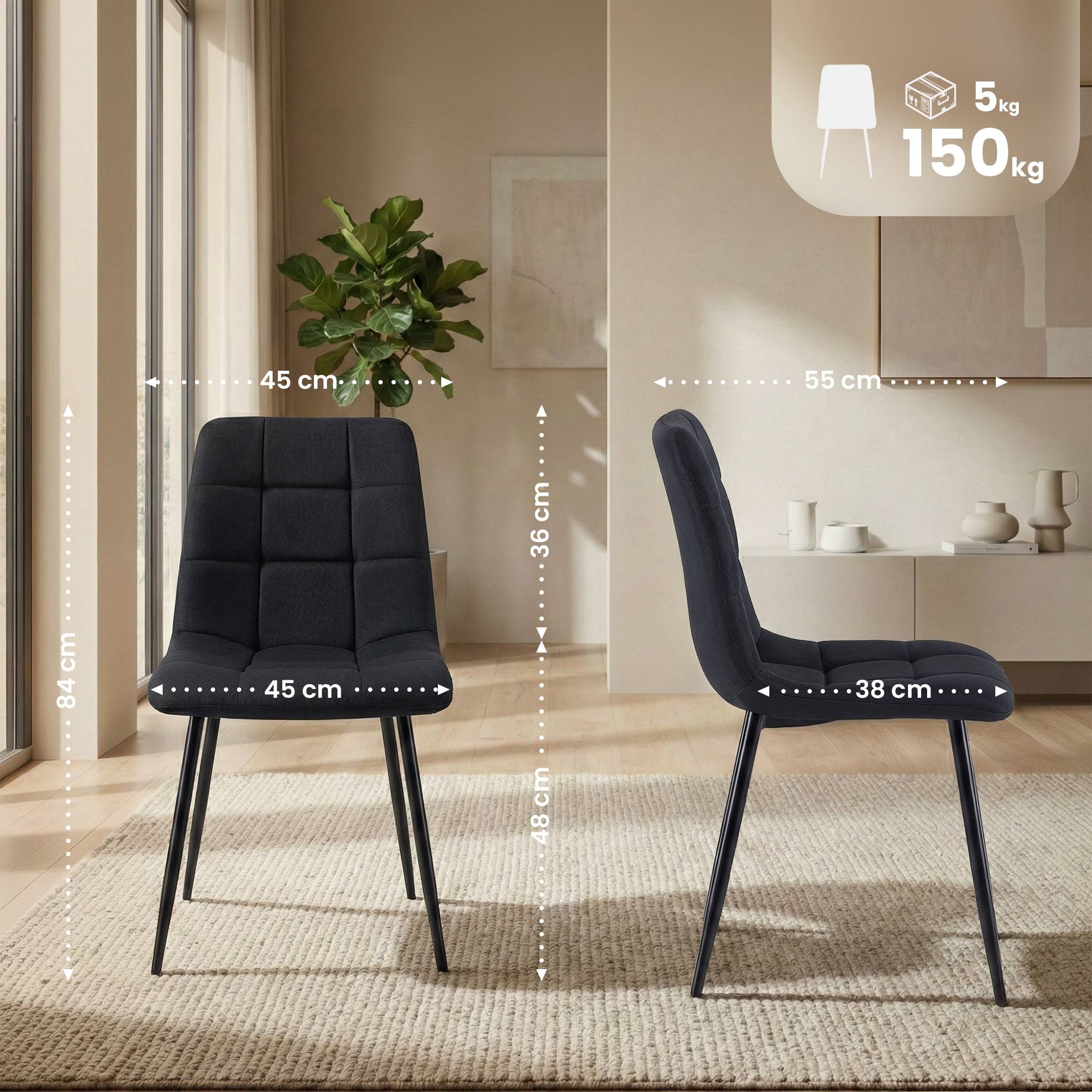 Lot de 4 chaises de salle a manger Antibes en tissu