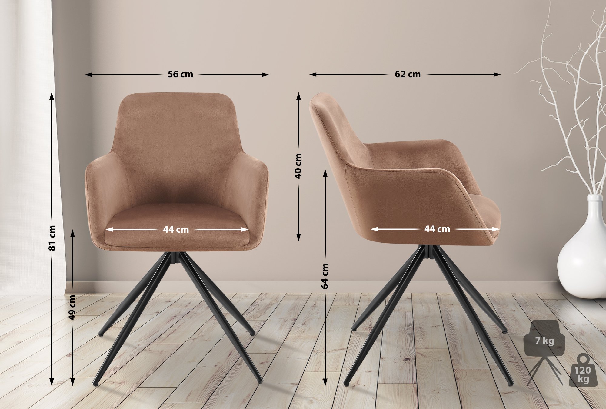 Chaise de salle à manger Olema velours
