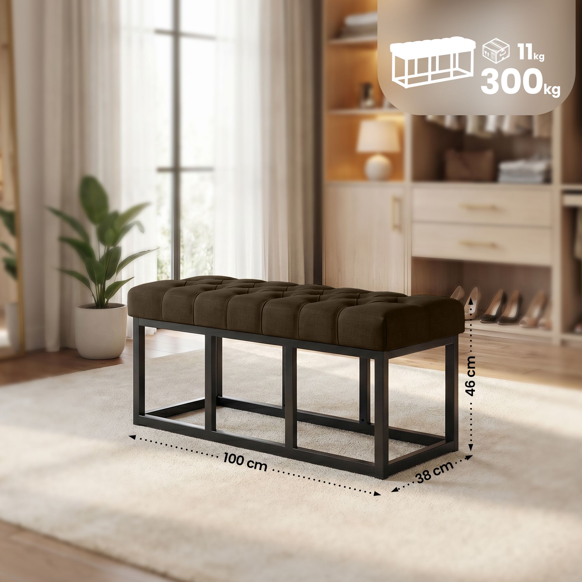 Banc Amun en tissu avec structure noire