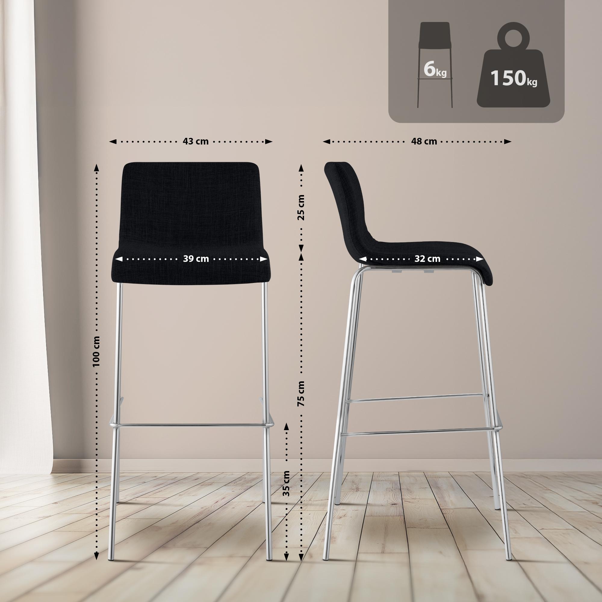 Lot de 2 tabourets de bar Hover en tissu, pieds metalliques