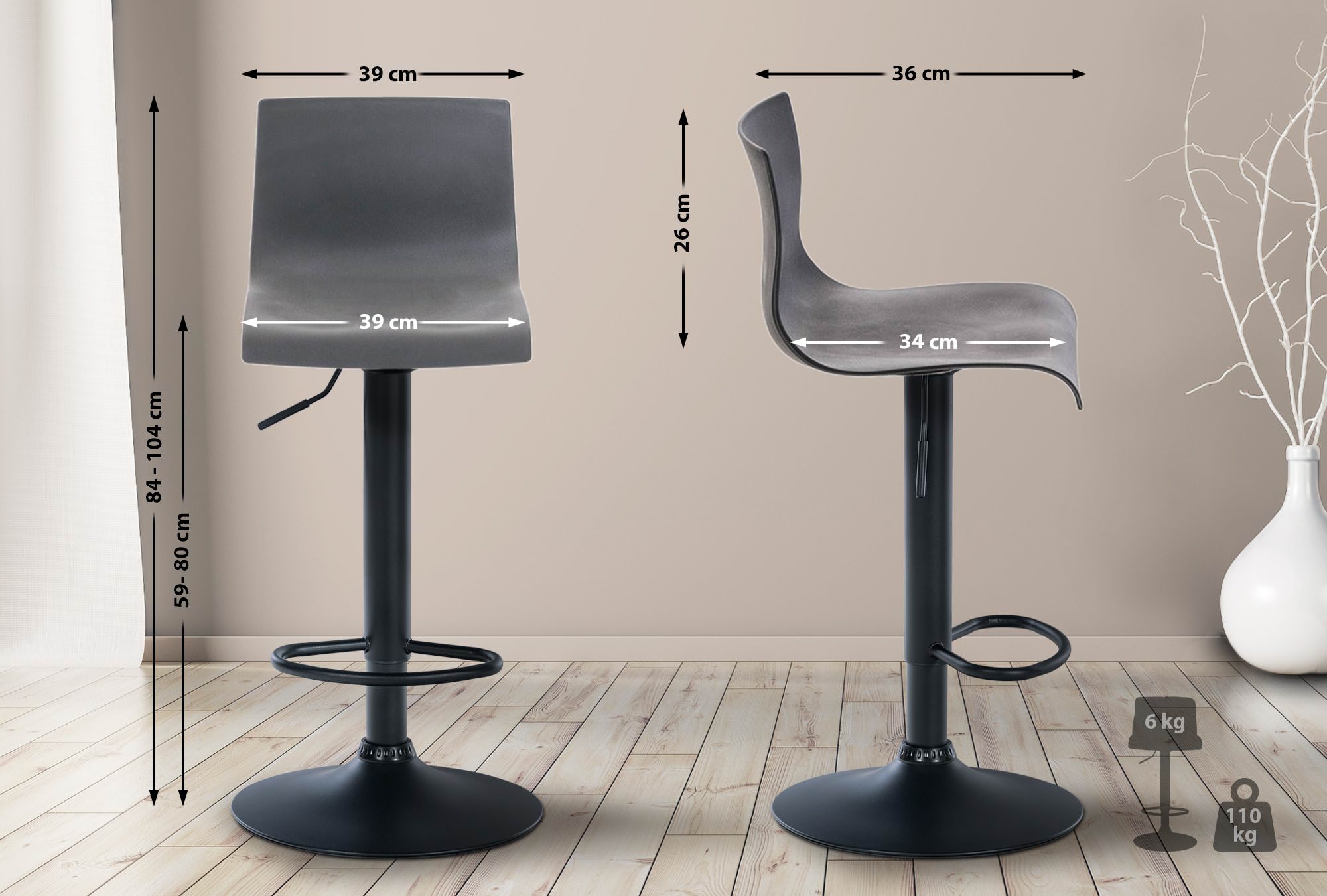 Tabouret de bar Hover Réglable en Hauteur Assise Plastique