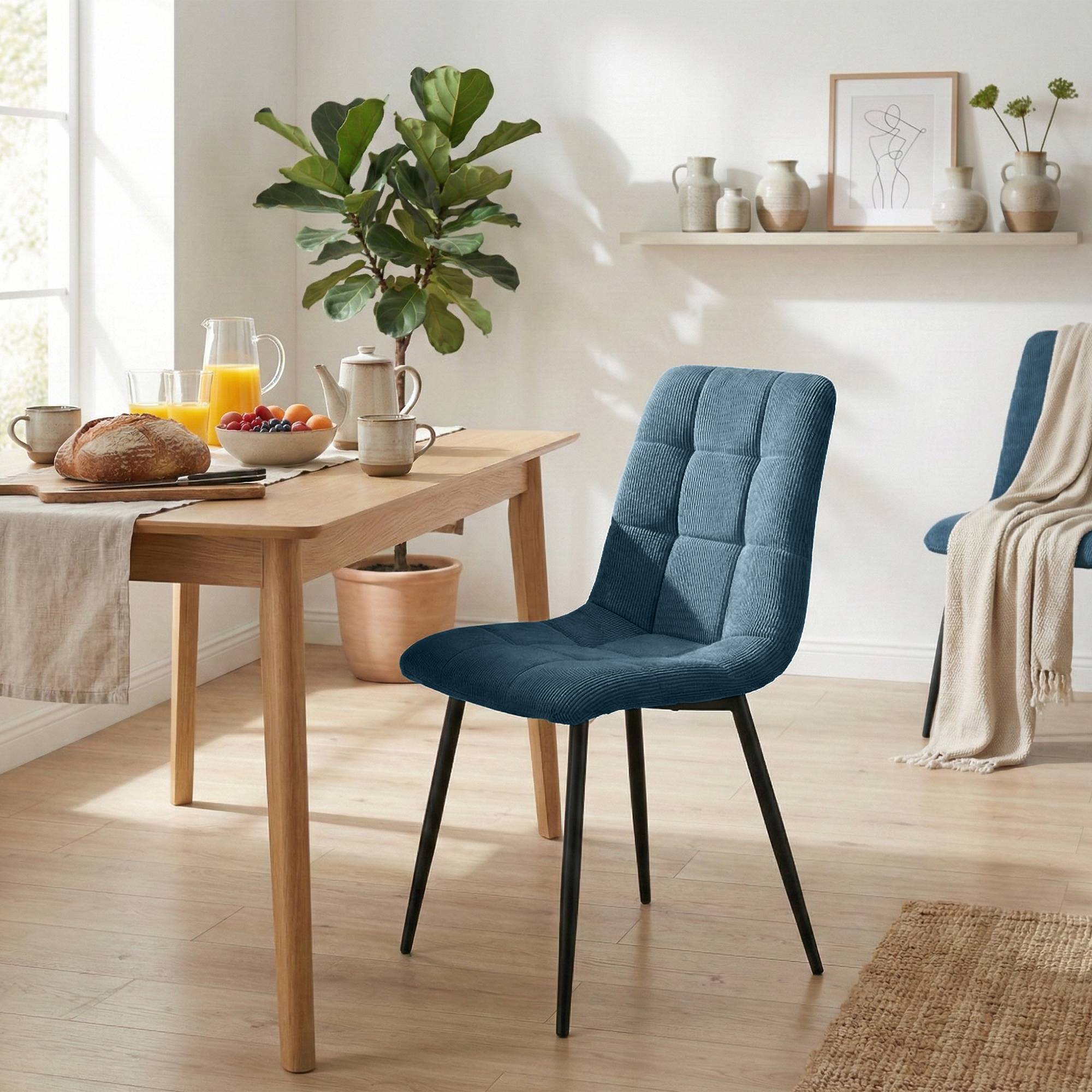 Lot de 2 chaises de salle a manger Antibes en velours cotele