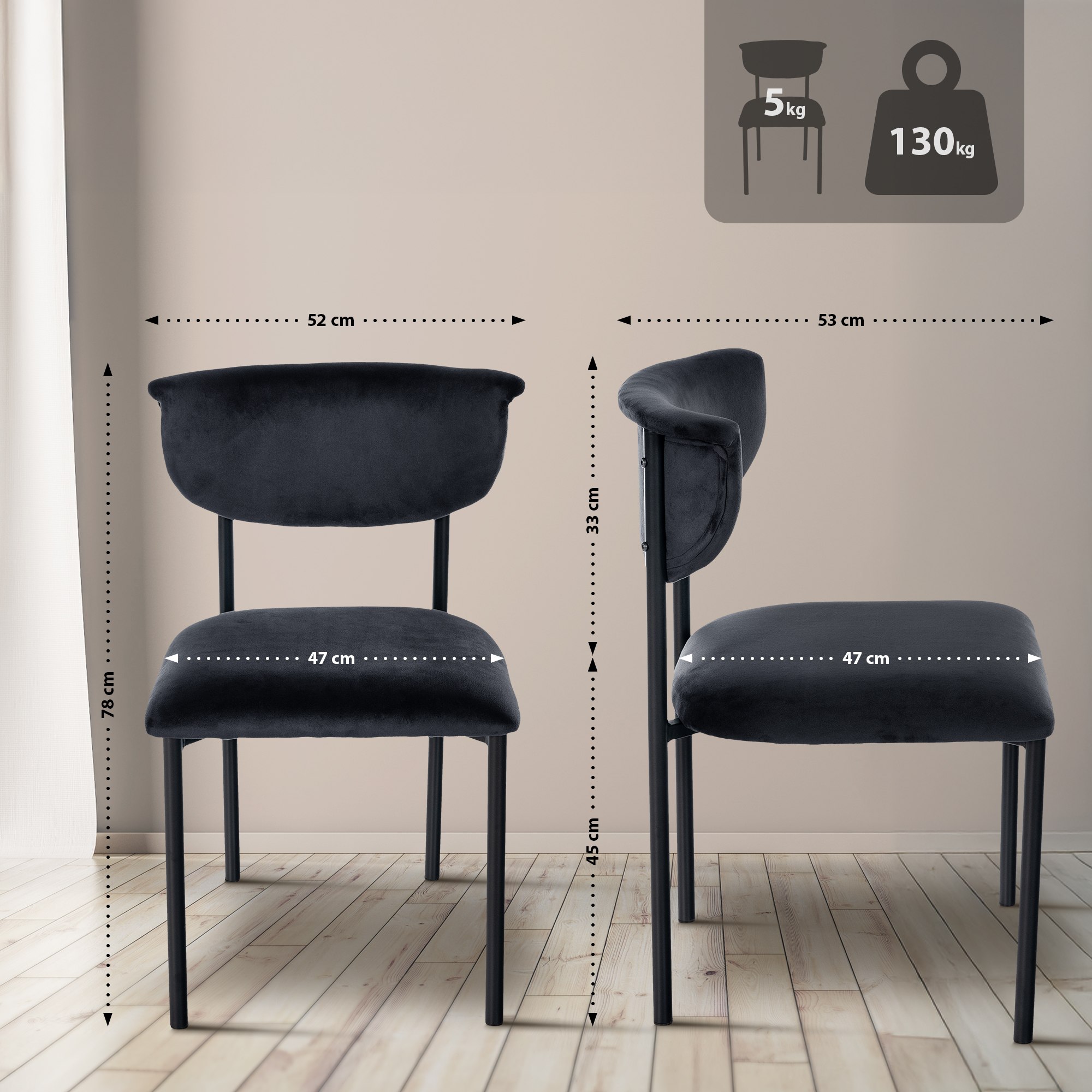Chaise de salle à manger Gambell en Velours