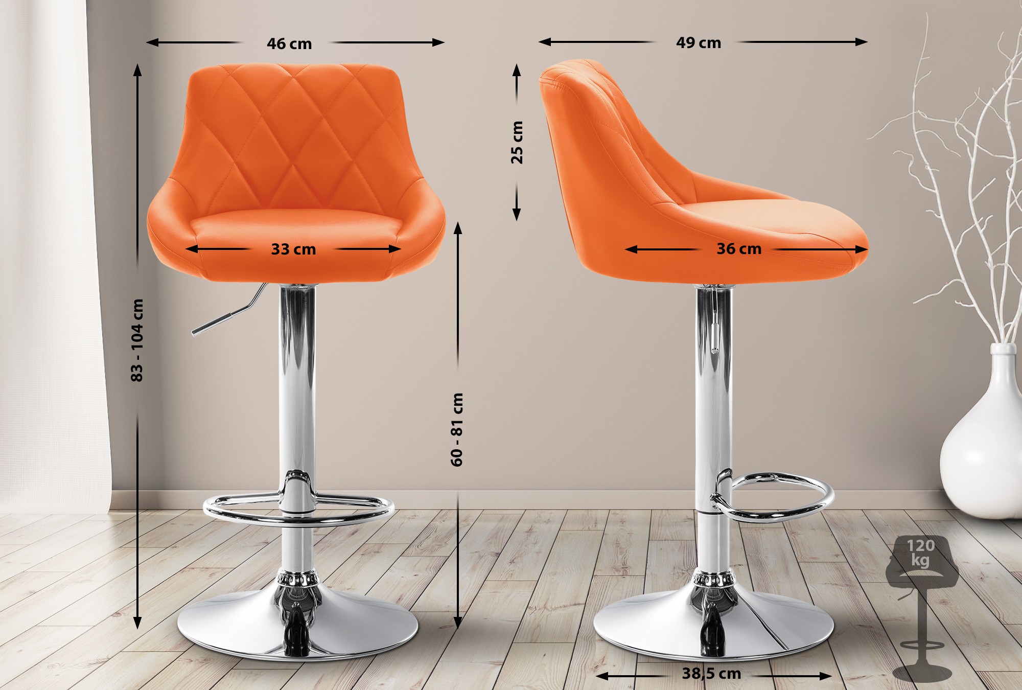 Tabouret de bar Lazio en similicuir avec pied en métal