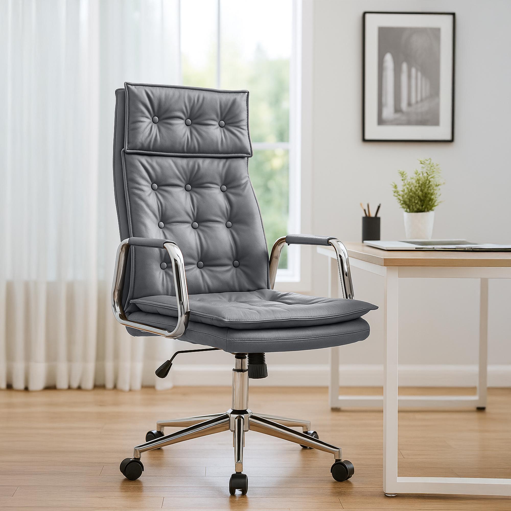 Chaise de bureau Sotira en cuir véritable