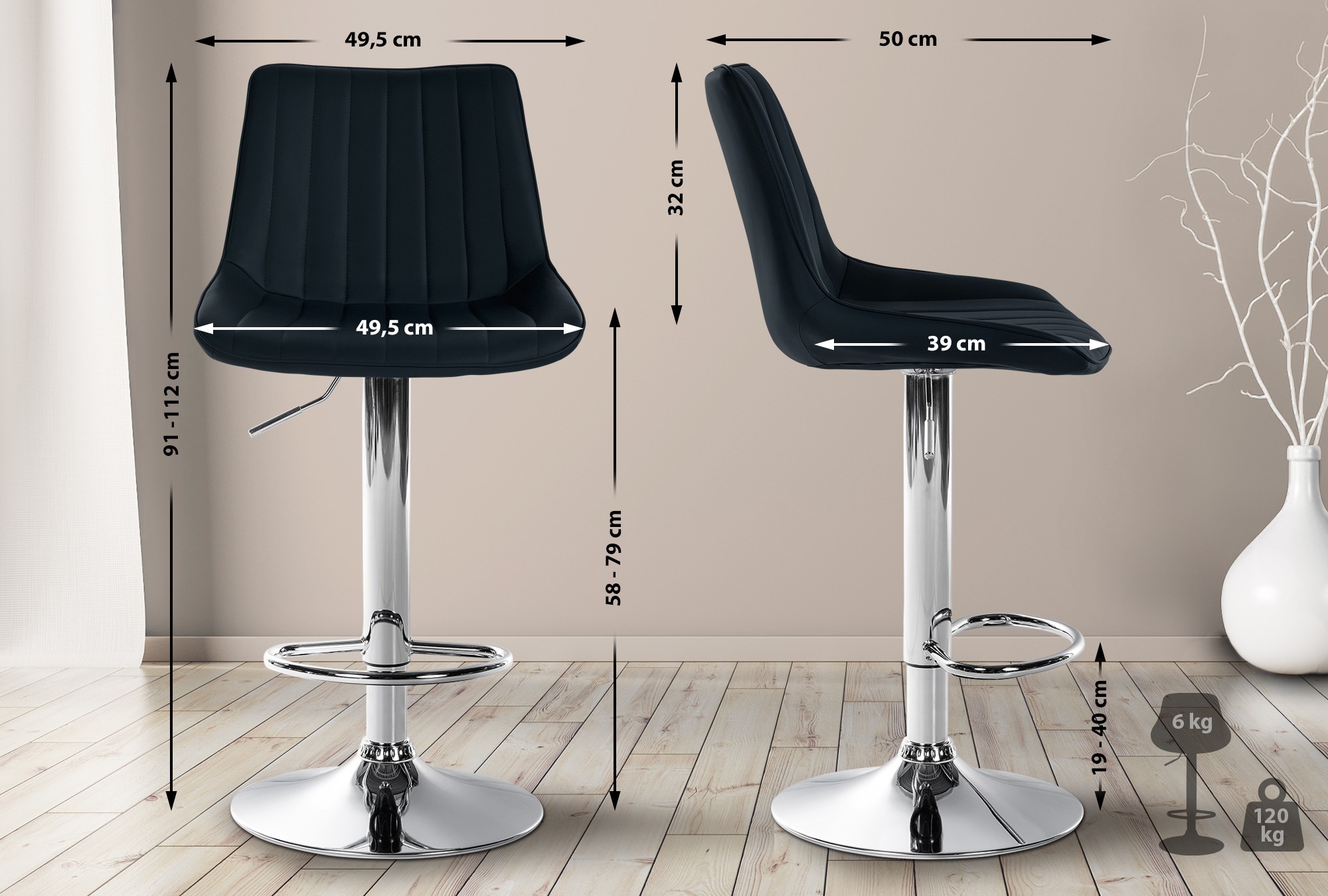 Lot de 2 tabourets de bar Toni en similicuir