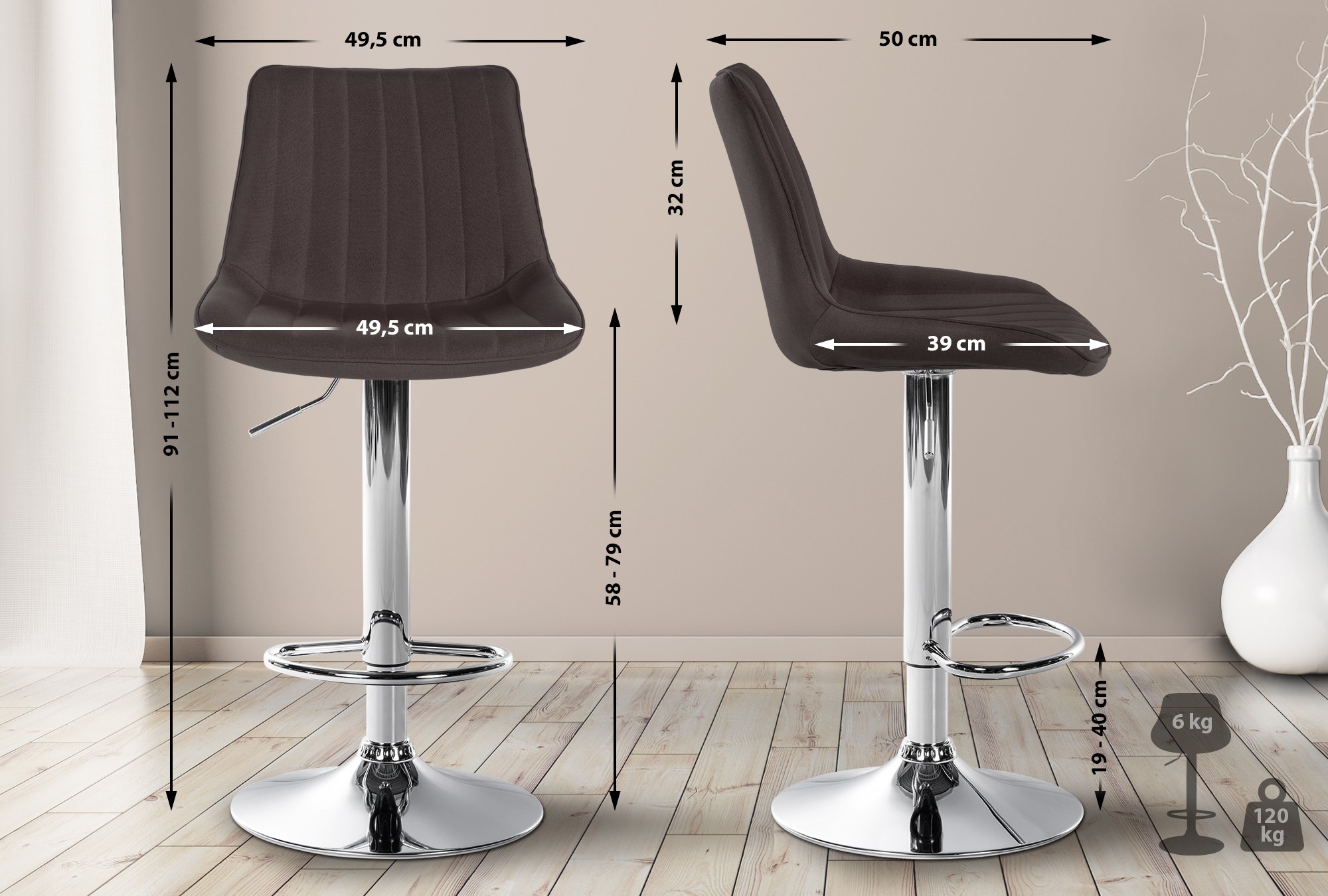 Tabouret de bar Toni en Tissu Pied trompette en Métal