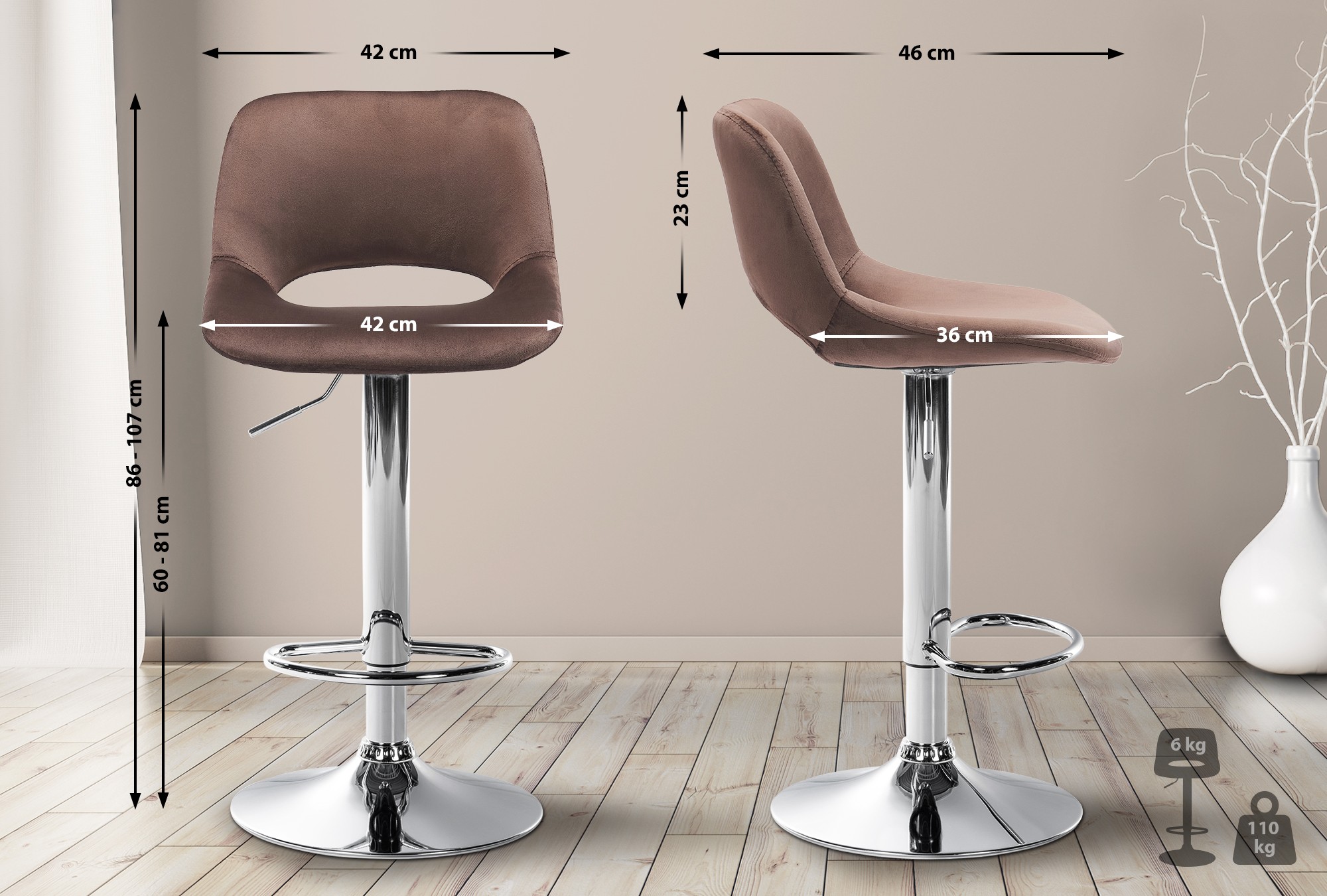 Tabouret de bar Camden velours